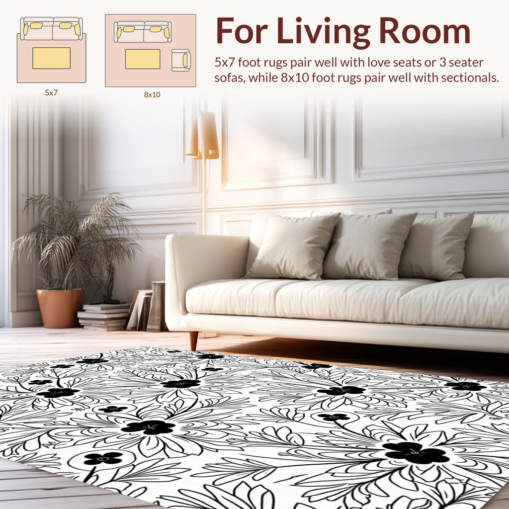 Bold Floral Outline Pattern Rug