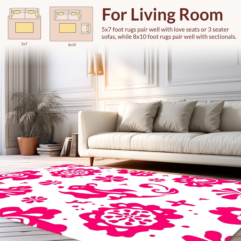 Vibrant Pink Floral Pattern Design Rug