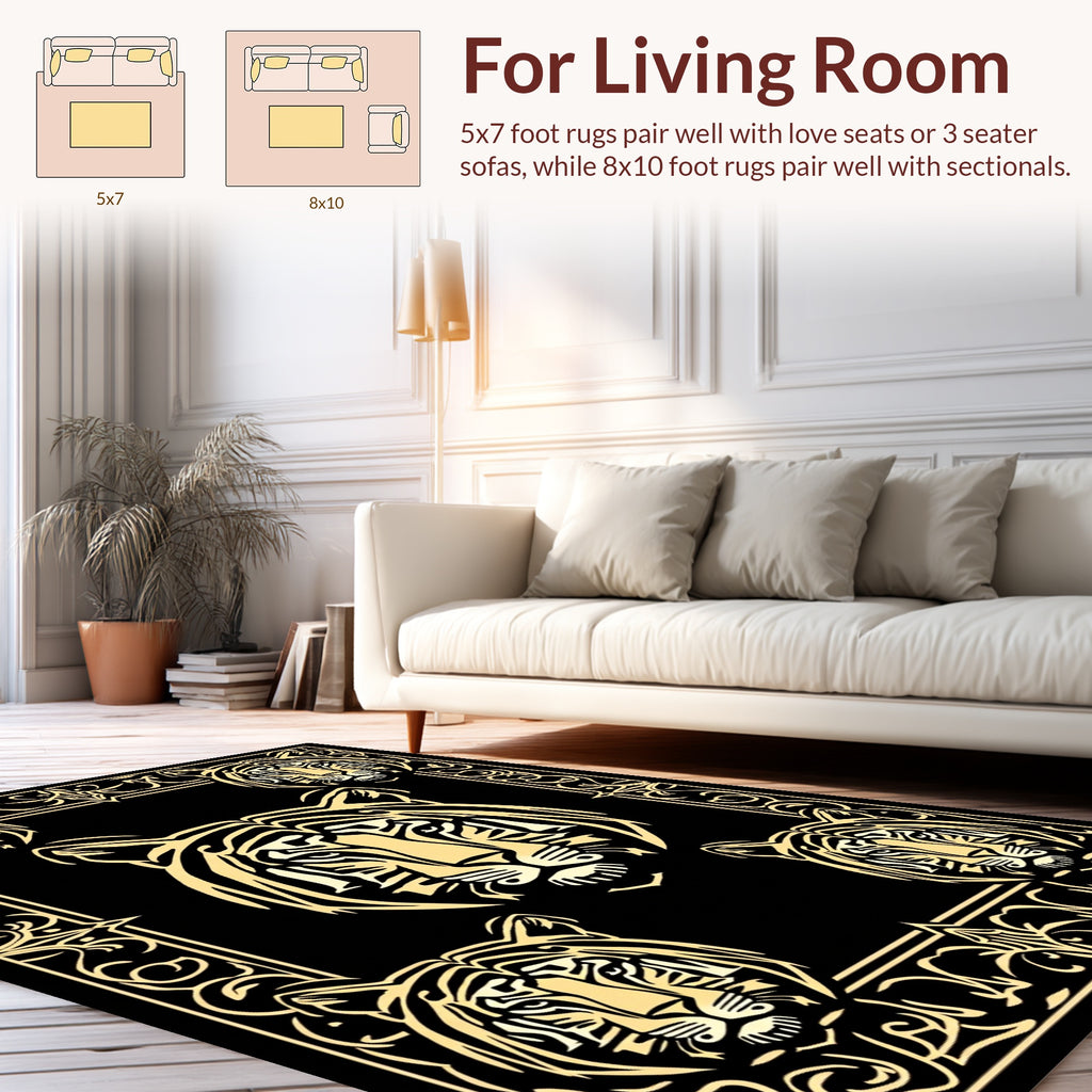 Bold Tiger Faces Within Ornate Frame Rug