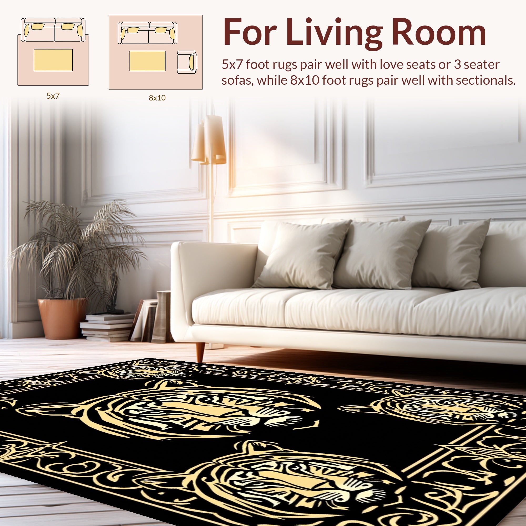 Bold Tiger Faces Within Ornate Frame Rug