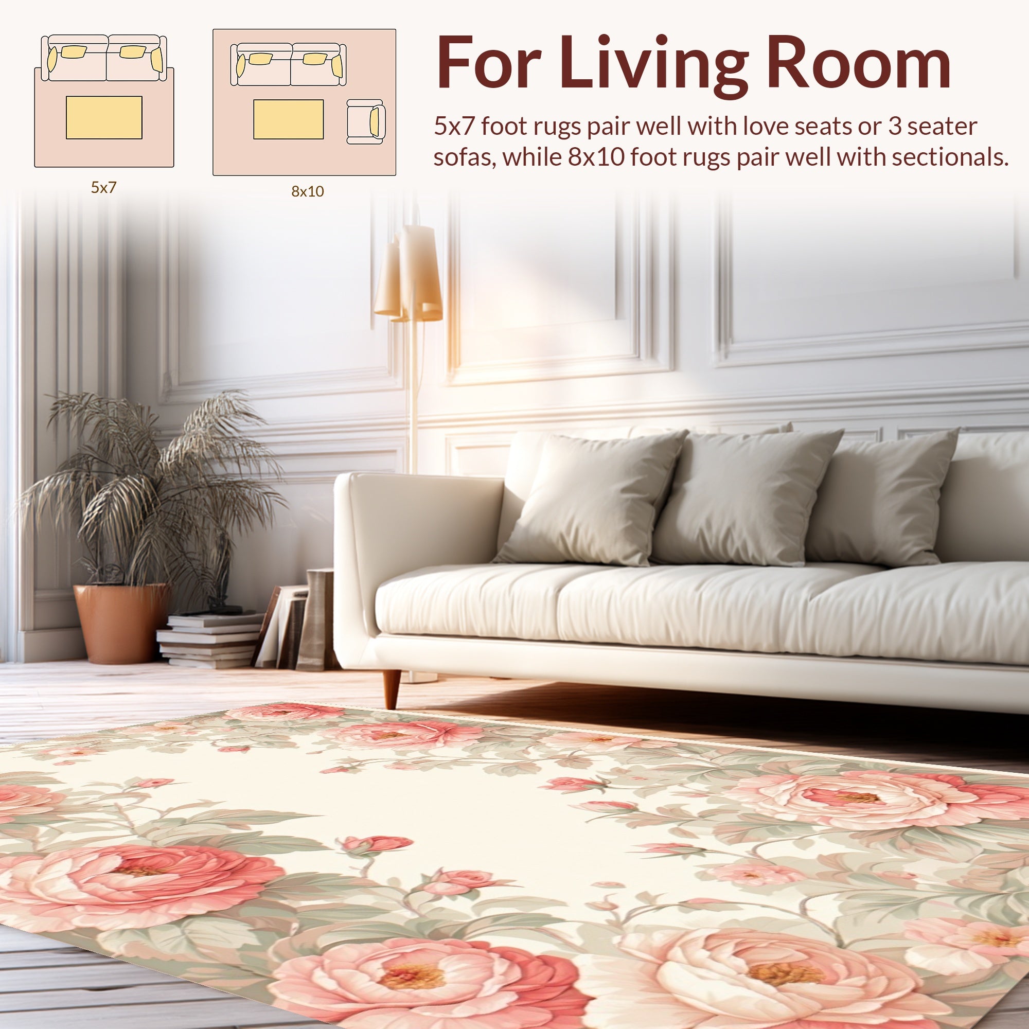 Soft Pink Floral Vine Pattern Rug