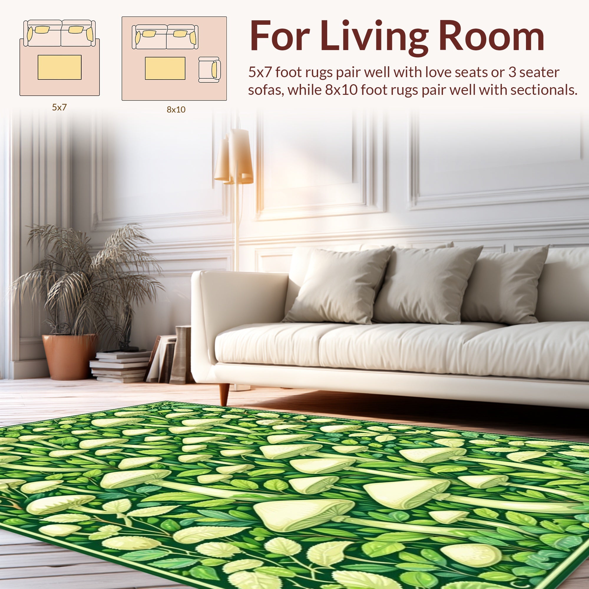 Earthy Mushroom Leaf Forest Pattern Rug