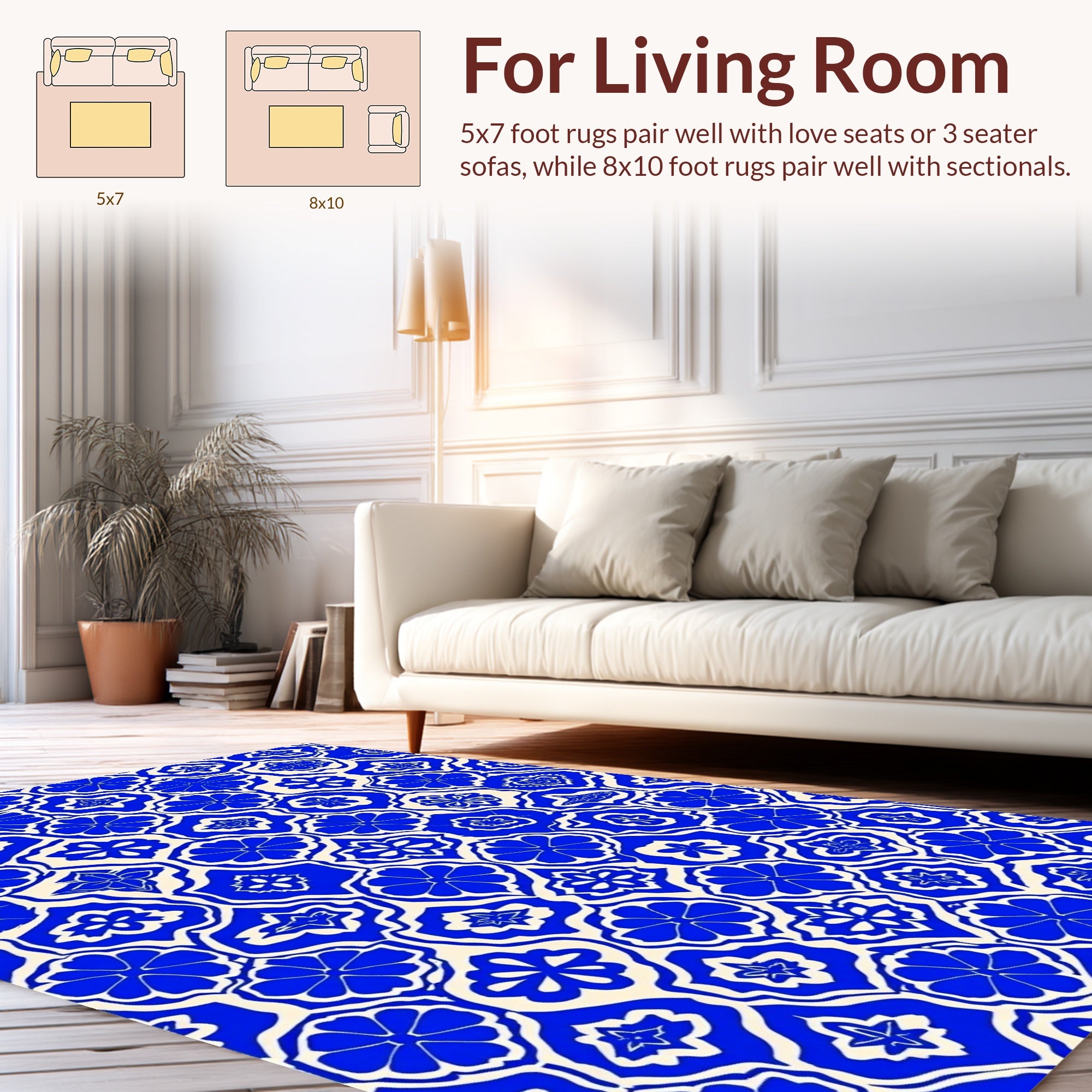 Blue Cream Floral Pattern Harmony Rug