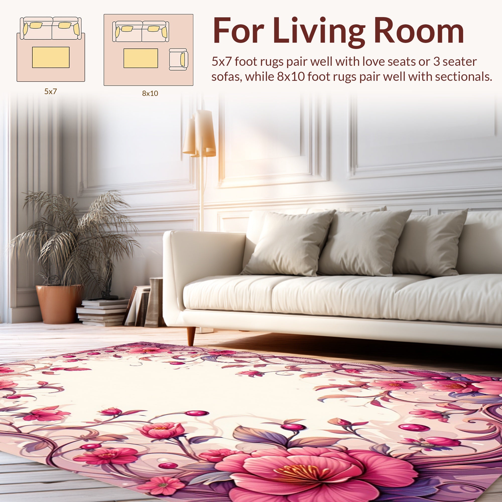 Pink Floral Swirls Botanical Pattern Rug