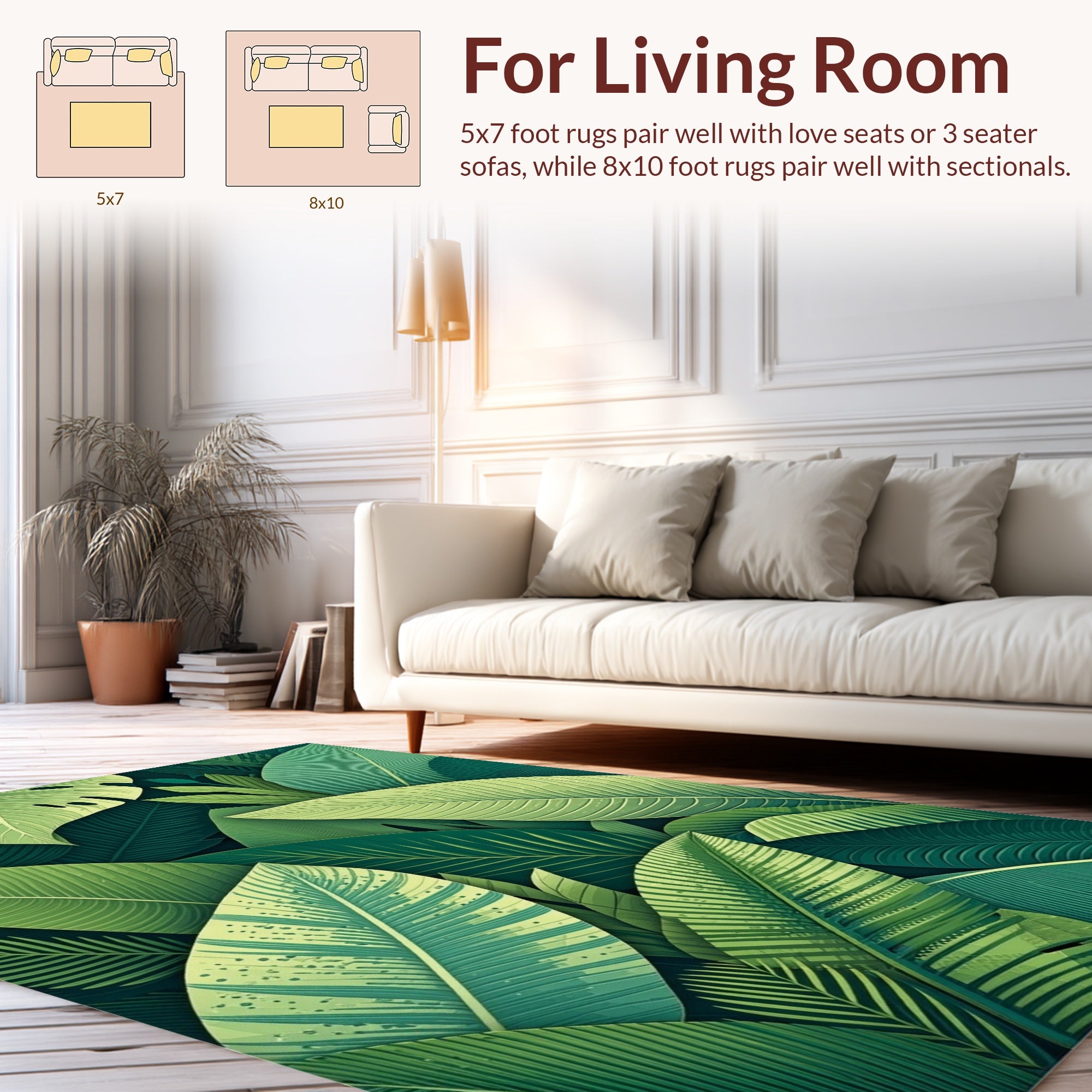 Vibrant Green Tropical Leaf Pattern Rug