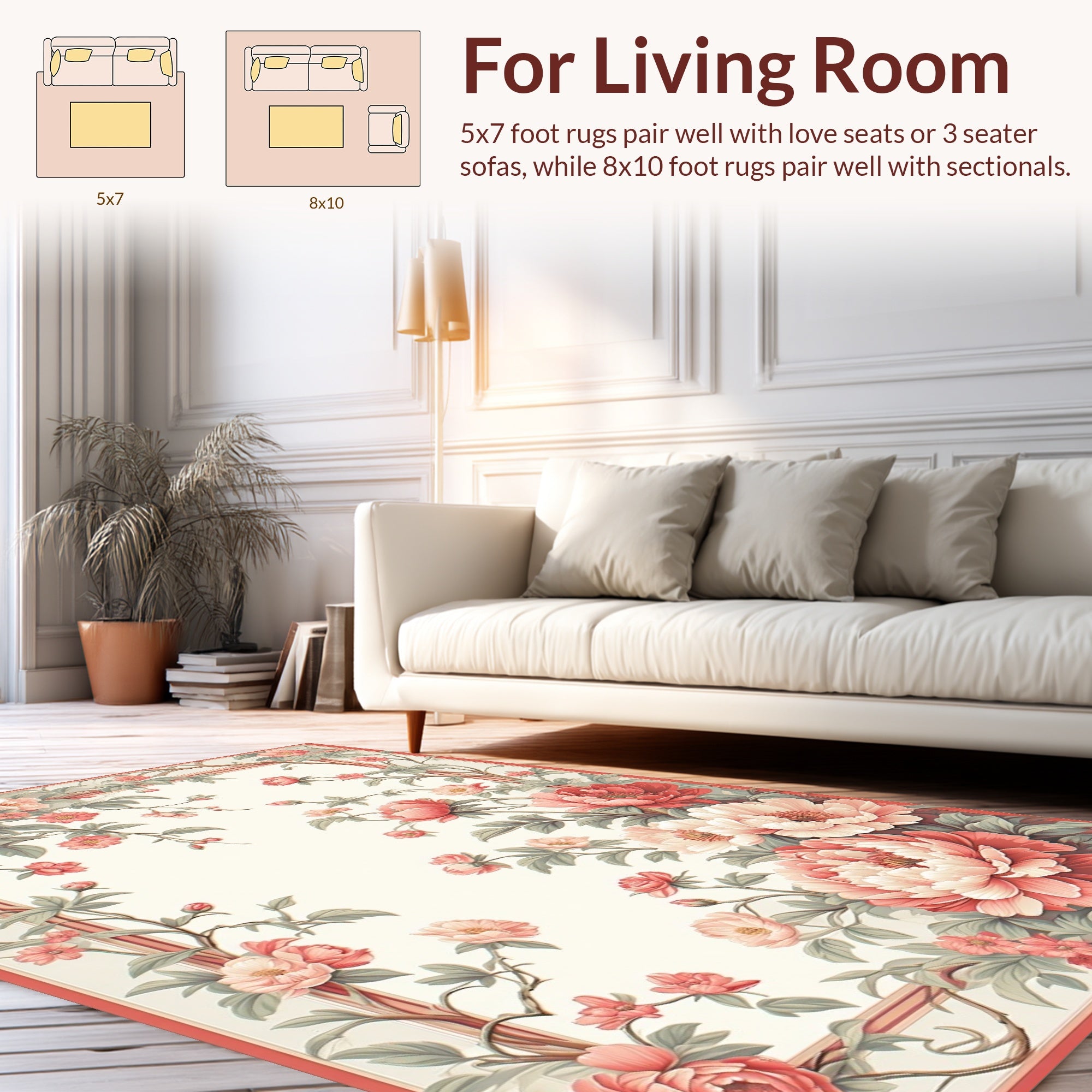 Coral Pink Peony Floral Vine Rug