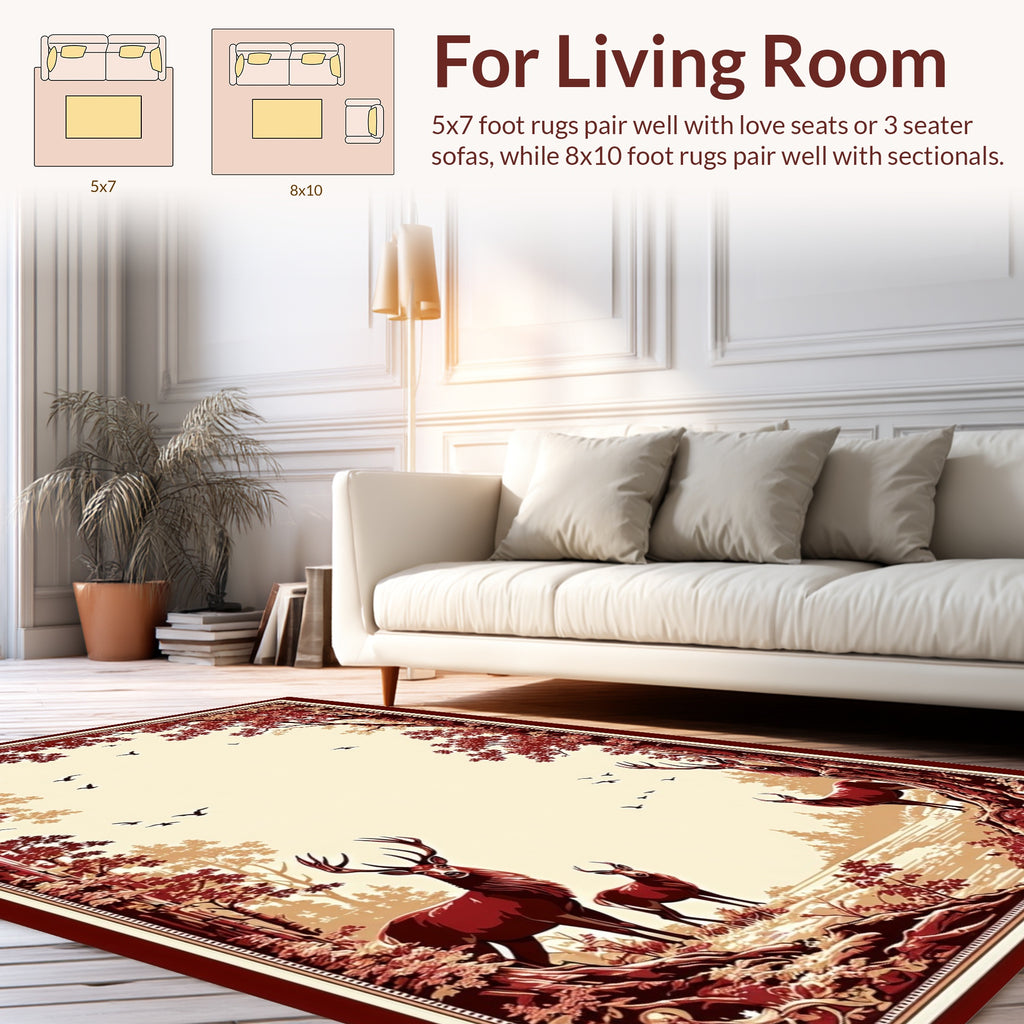 Majestic Deer Forest Scene Rug