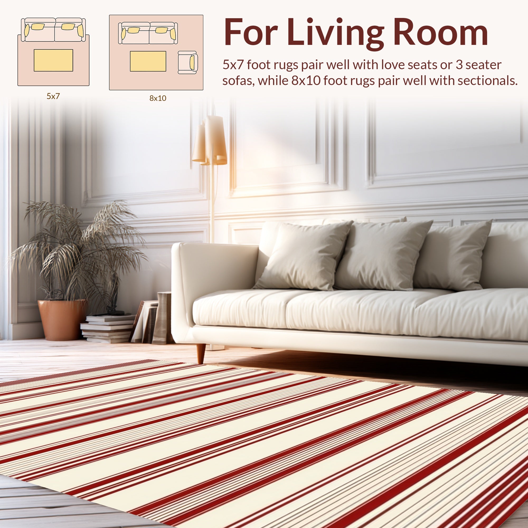 Classic Red Cream Stripe Pattern Rug