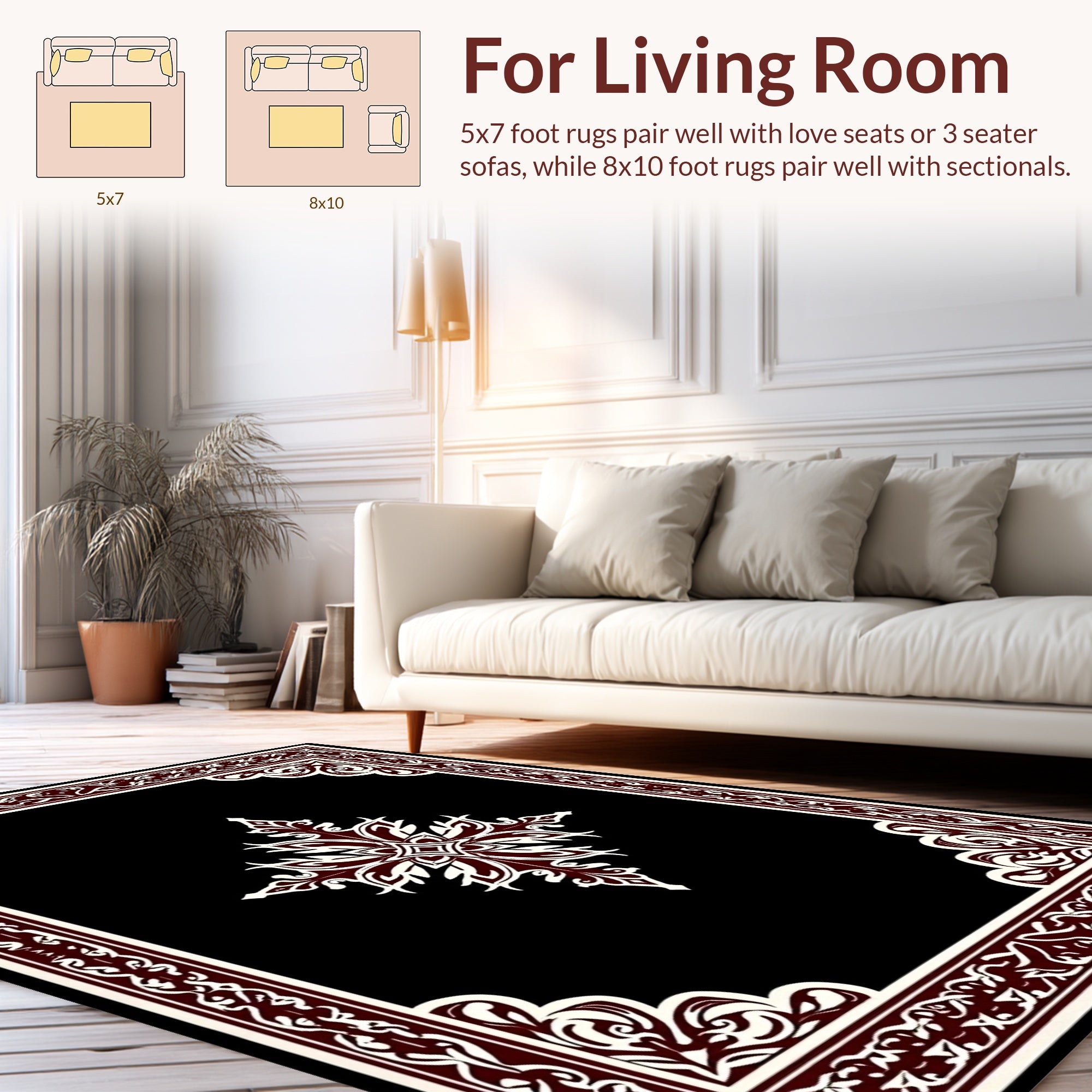 Traditional Maroon Cream Floral Rug