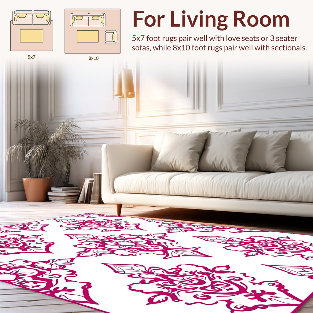 Elegant Magenta Damask Pattern Rug