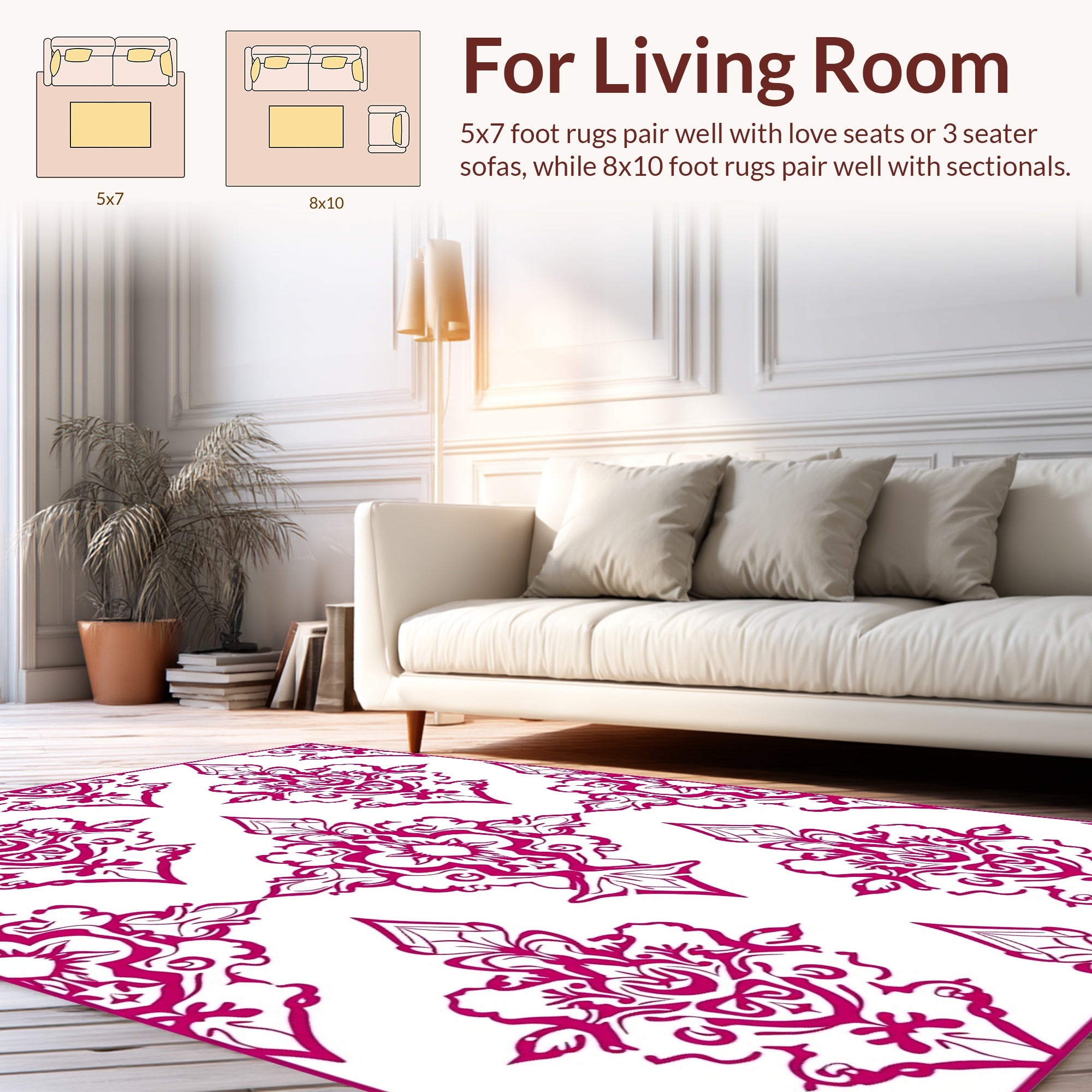 Elegant Magenta Damask Pattern Rug