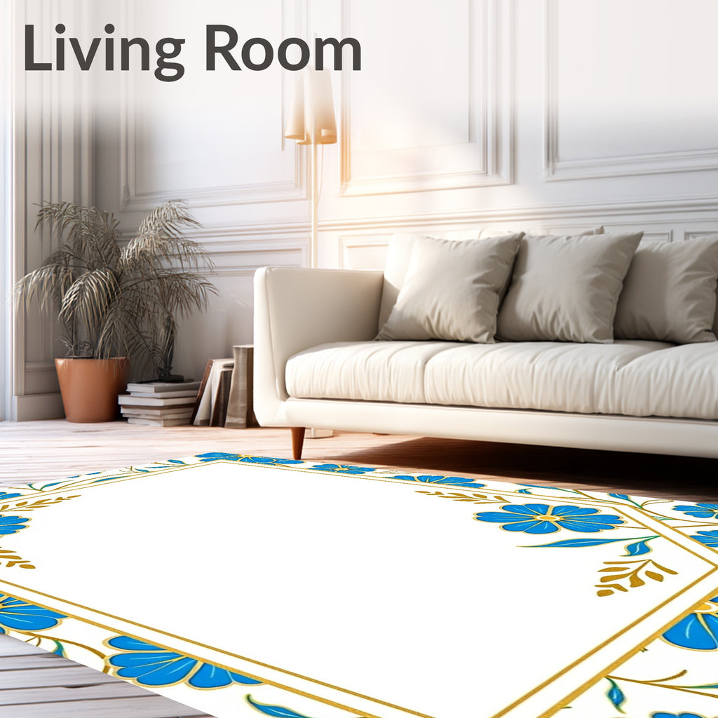 Blue Golden Floral Border Rug