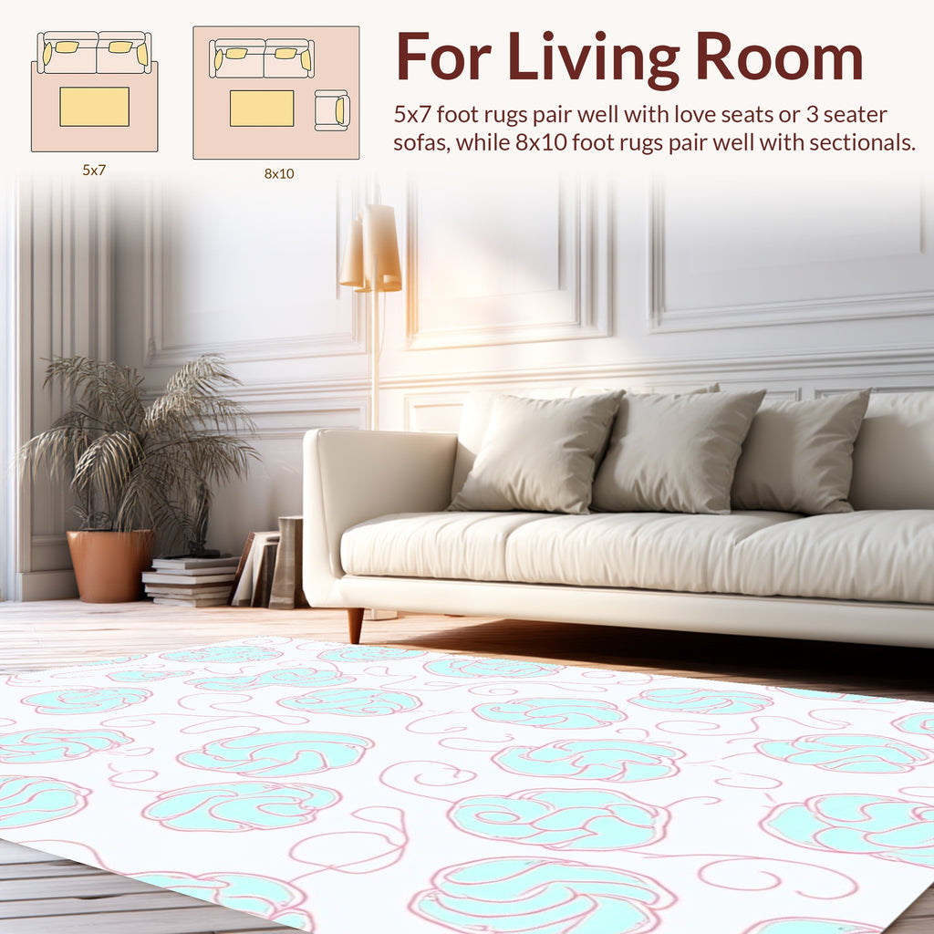 Whimsical Blue Floral Swirl Pattern Rug