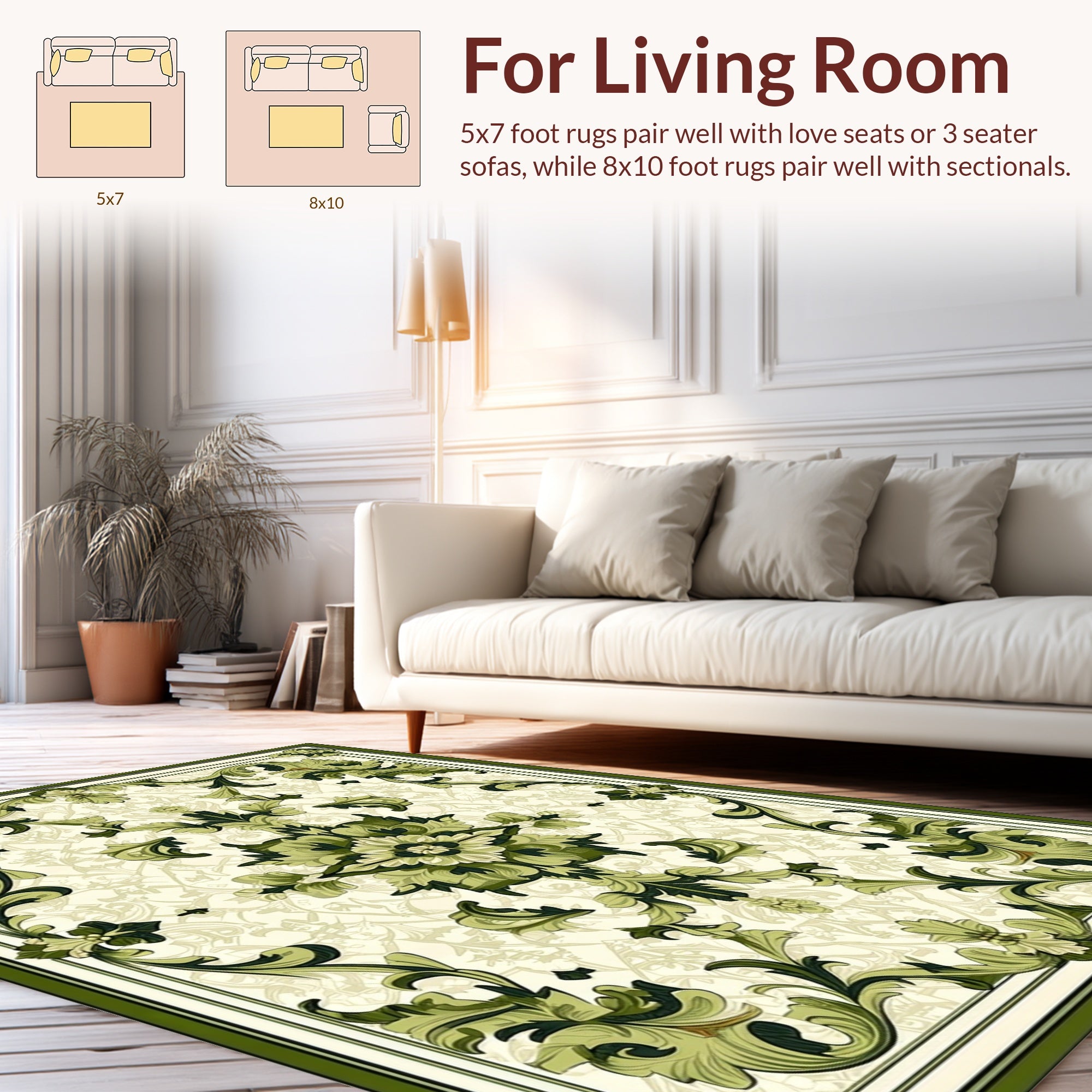 Lush Green Baroque Floral Pattern Rug