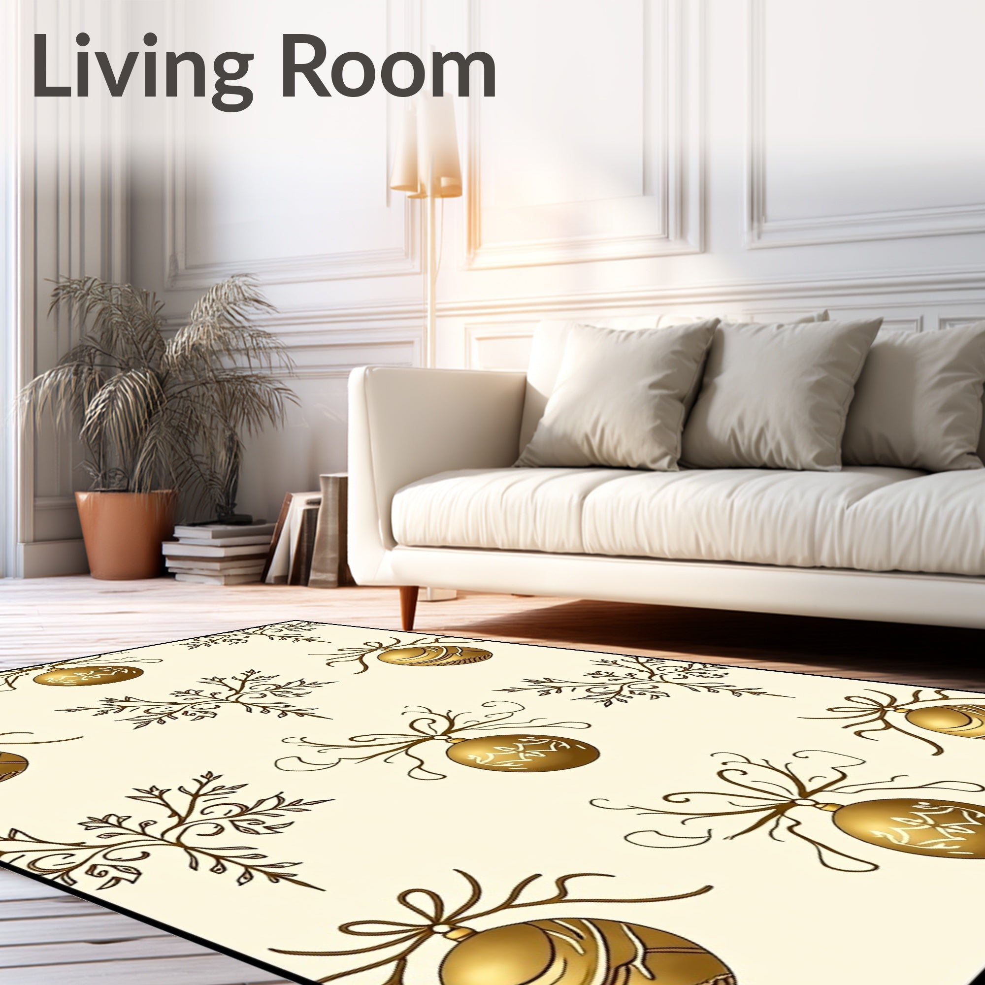 Golden Ornate Ornament Branch Medallion Rug