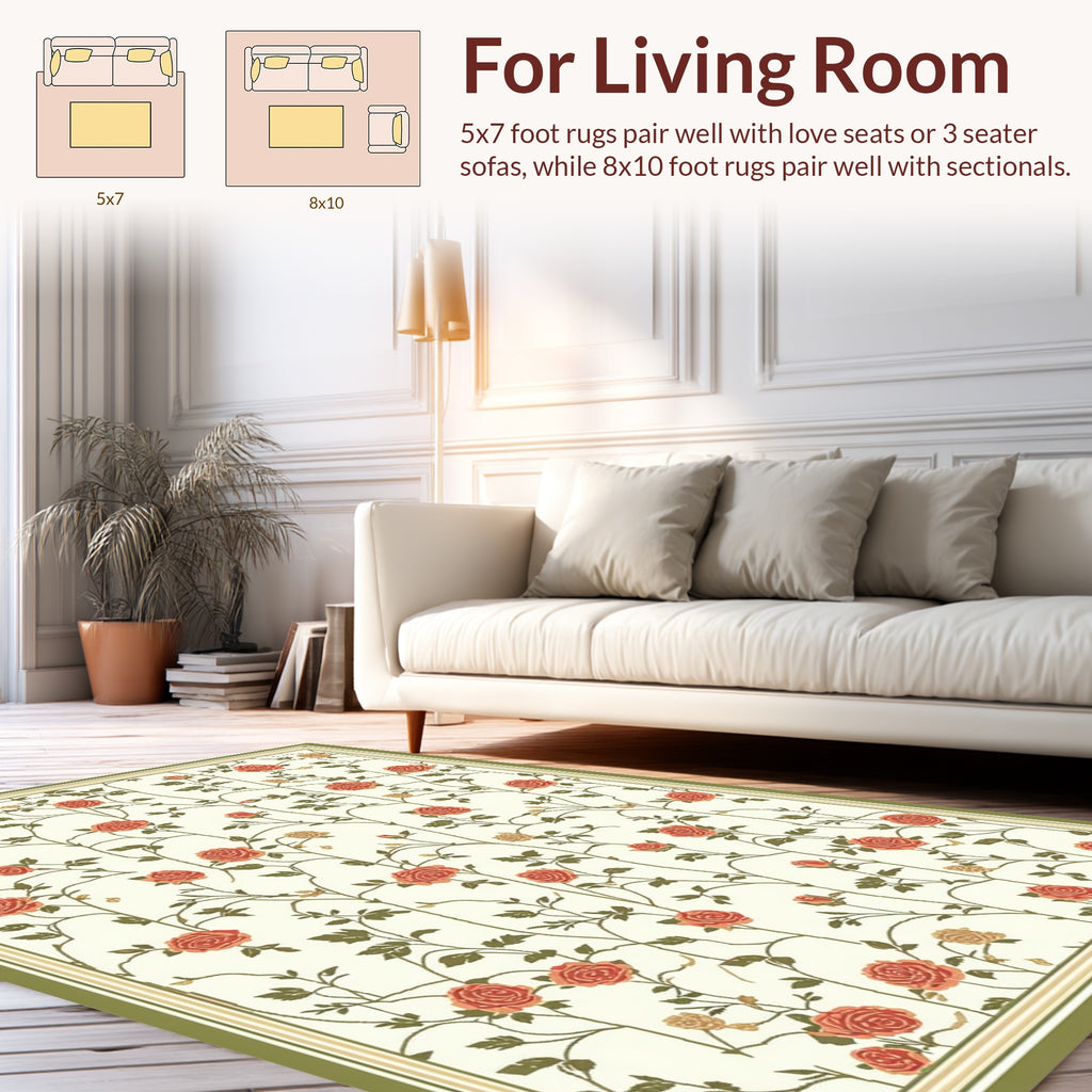 Garden Rose Vine Pattern Rug