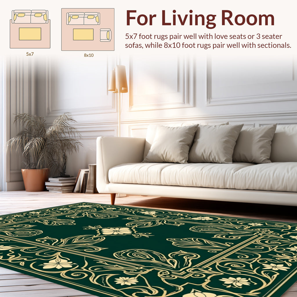 Elegant Golden Floral Outline Rug