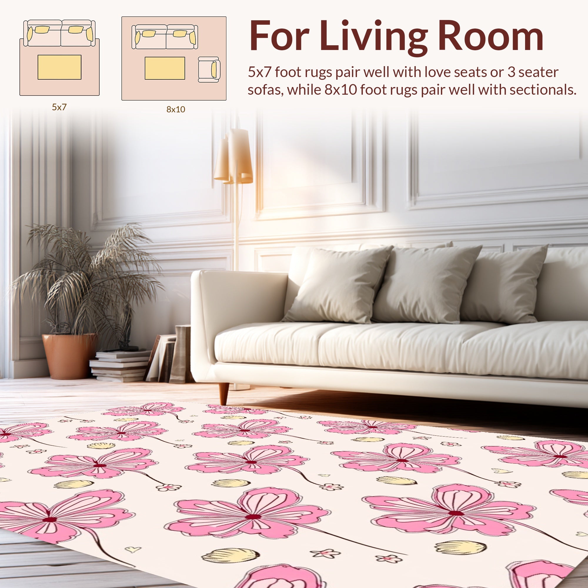 Pink Floral Pattern with Light Pink Accents Rug