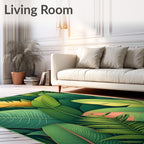 Tropical Leaf Pattern With Gold Accent Rug