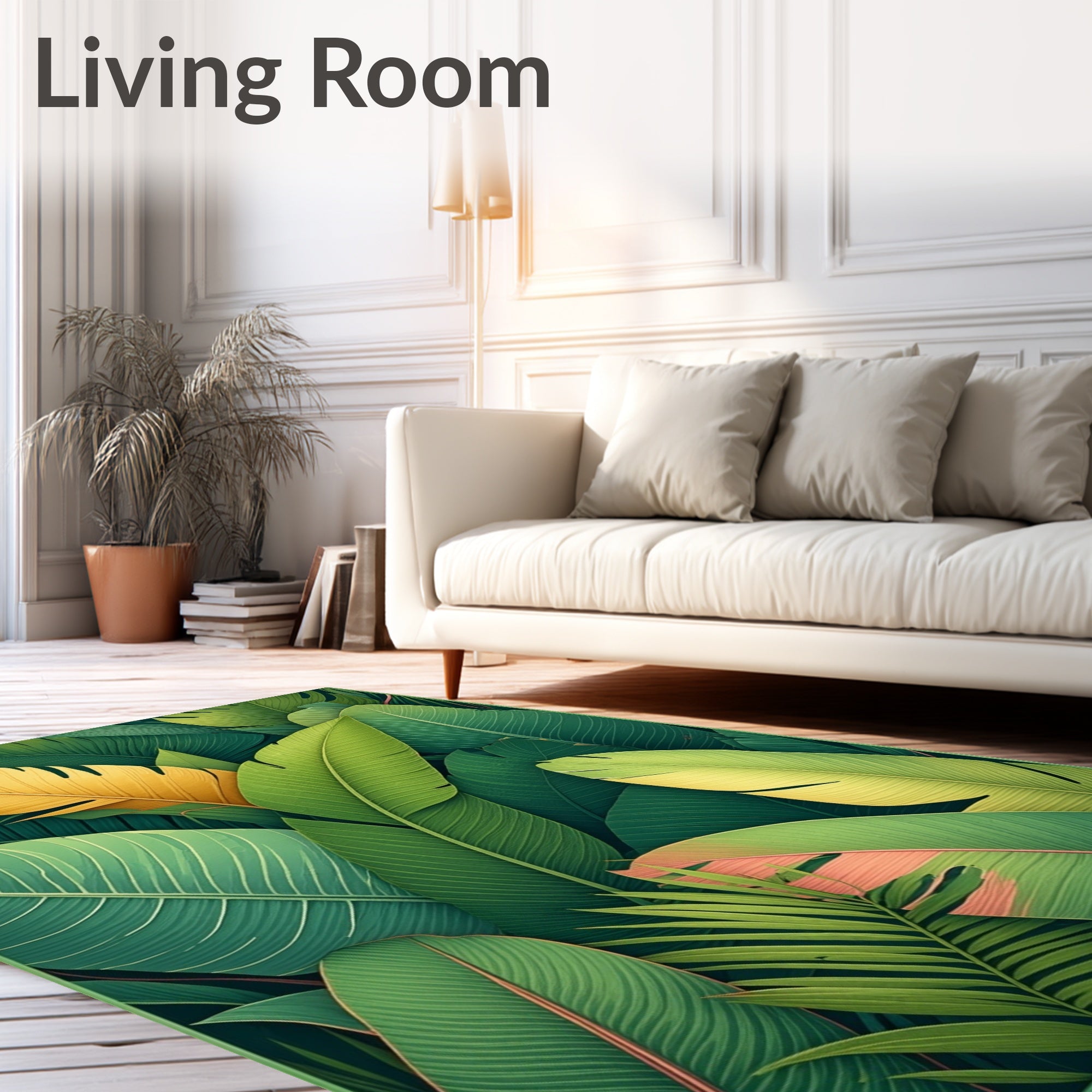 Tropical Leaf Pattern With Gold Accent Rug