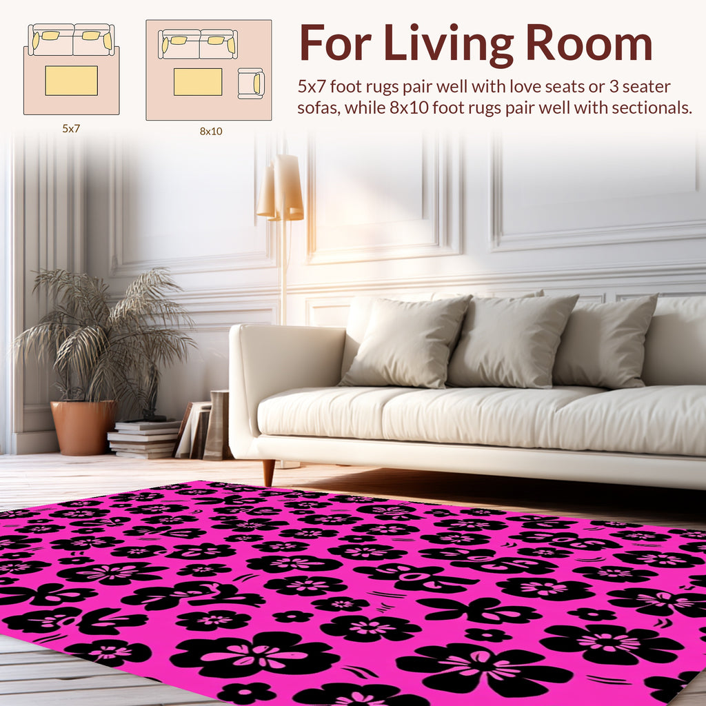Bold Black Floral Print Rug