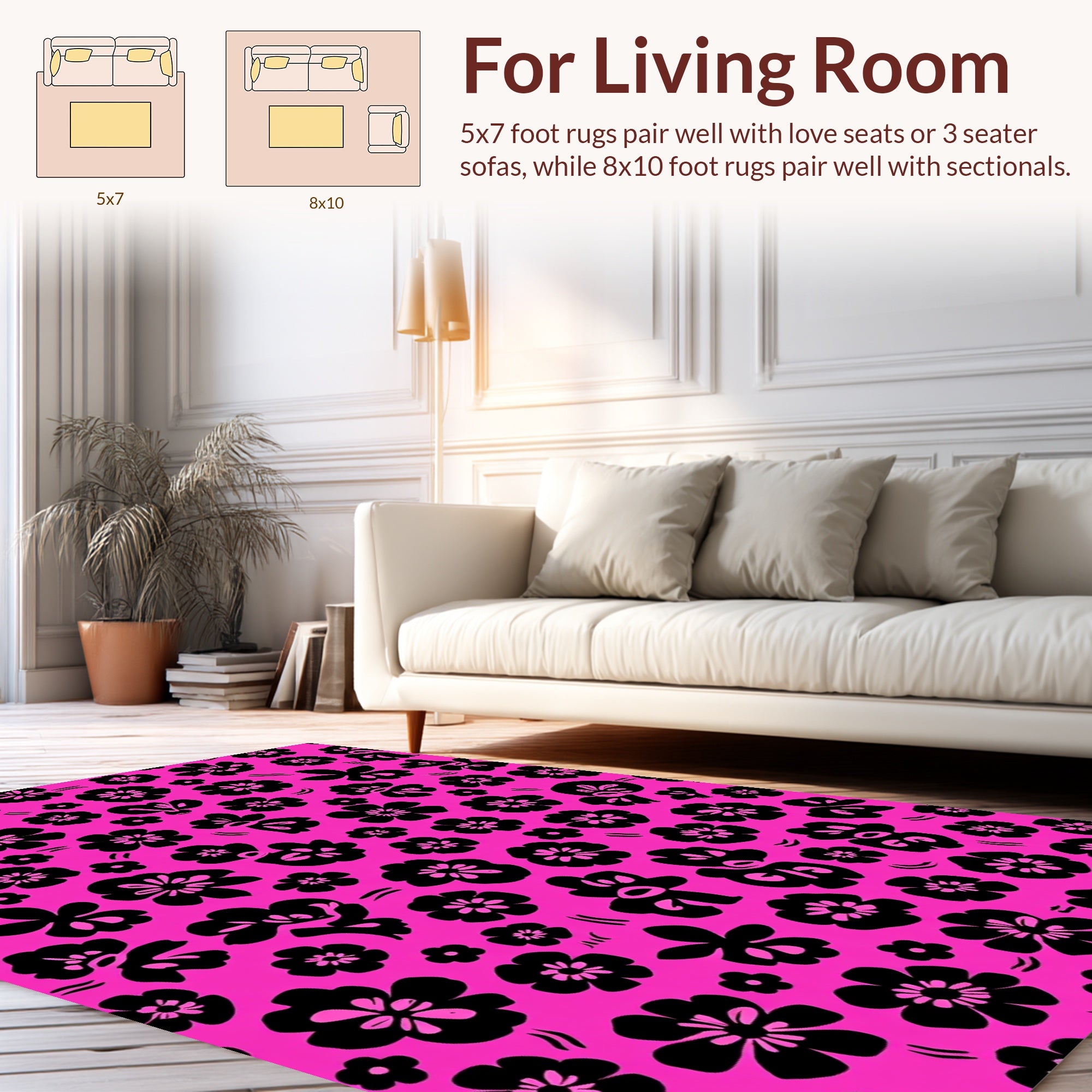 Bold Black Floral Print Rug