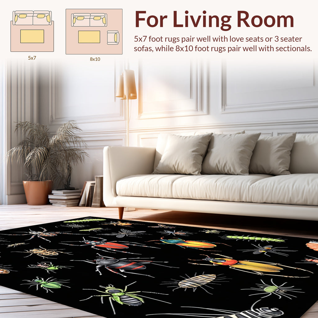 Insect Diversity Textured Black Rug