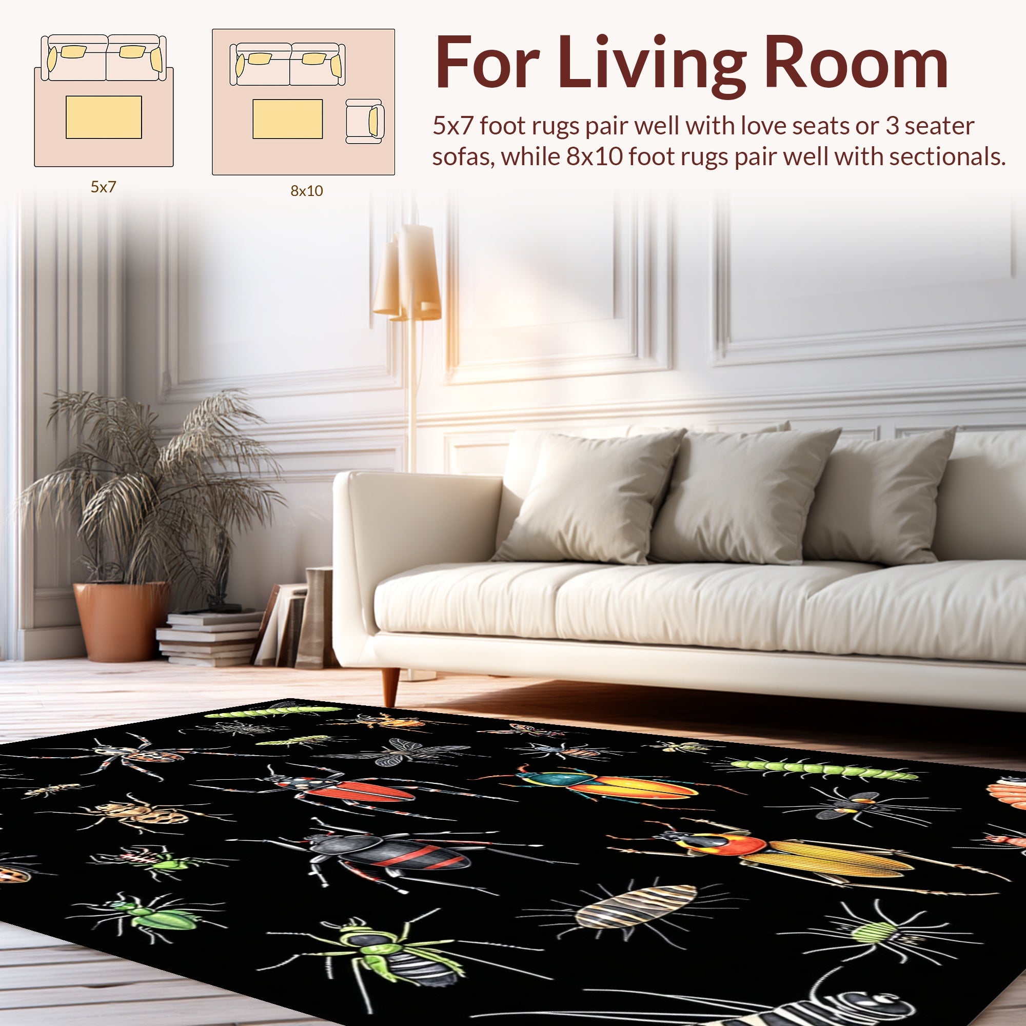 Insect Diversity Textured Black Rug