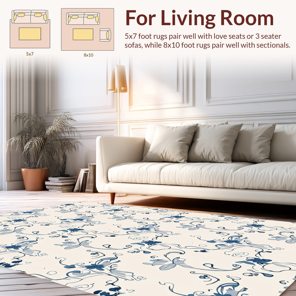 Delicate Blue Floral Swirl Pattern Rug