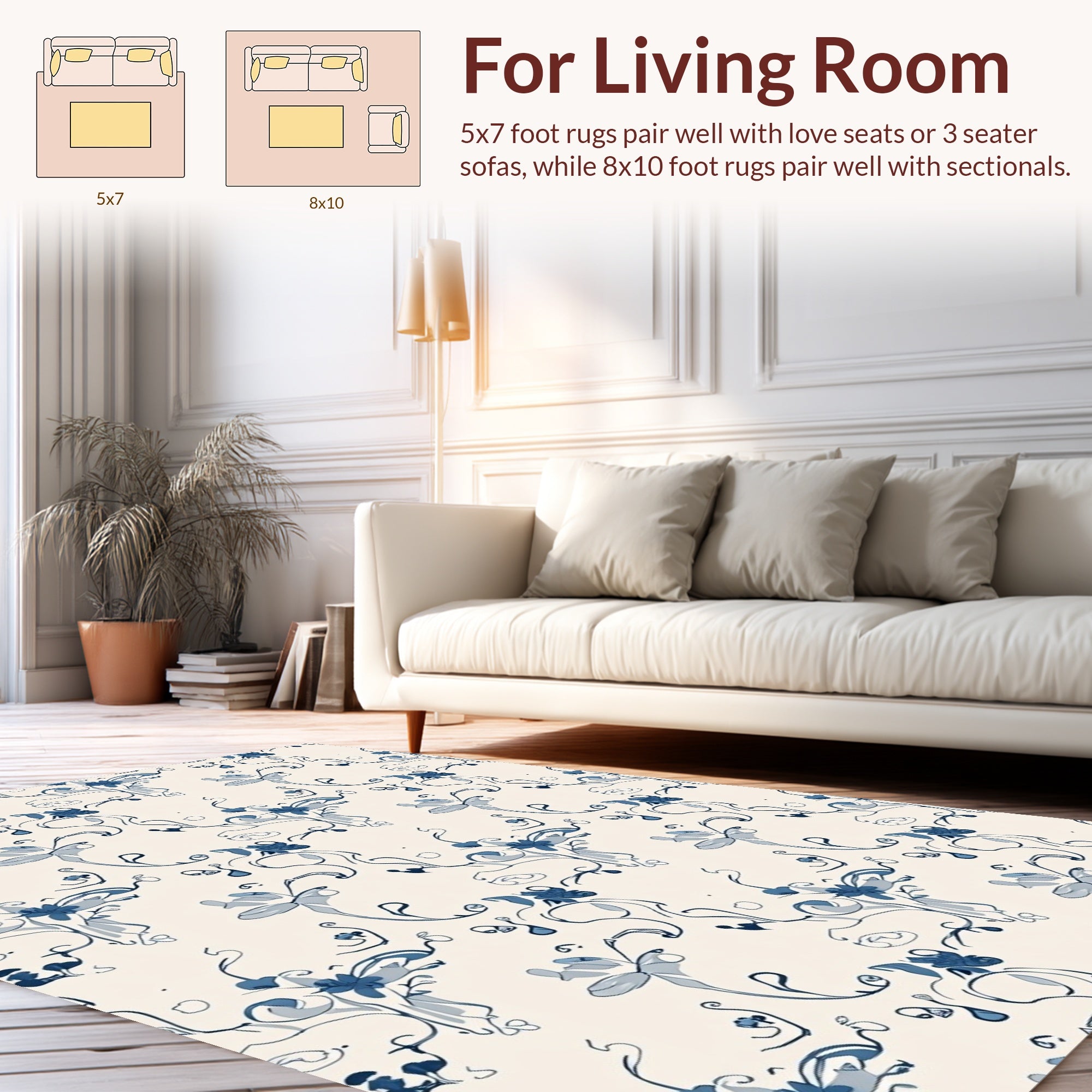 Delicate Blue Floral Swirl Pattern Rug