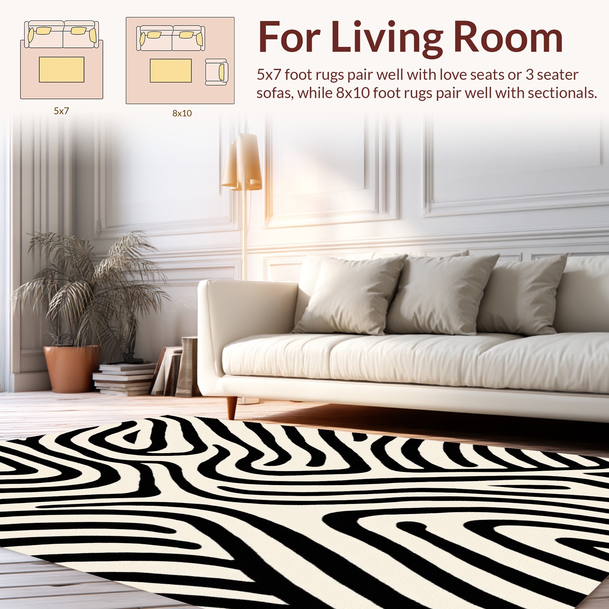 Bold Black White Line Pattern Rug