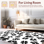 Bold Floral Motif Black White Rug