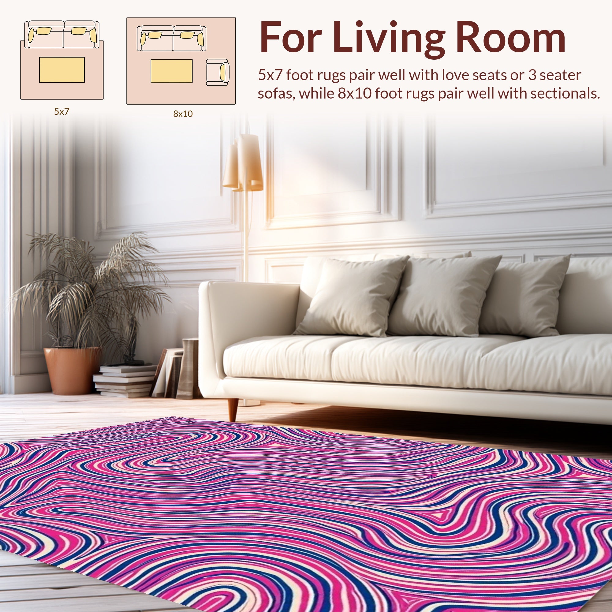 Pink Blue Cream Swirl Pattern Rug