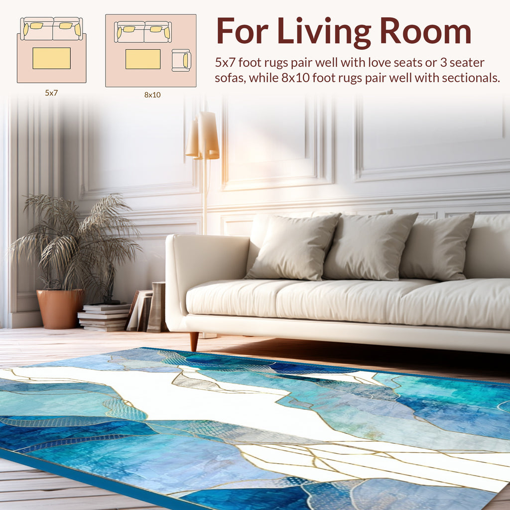 Abstract Blue Gold Geo Pattern Rug