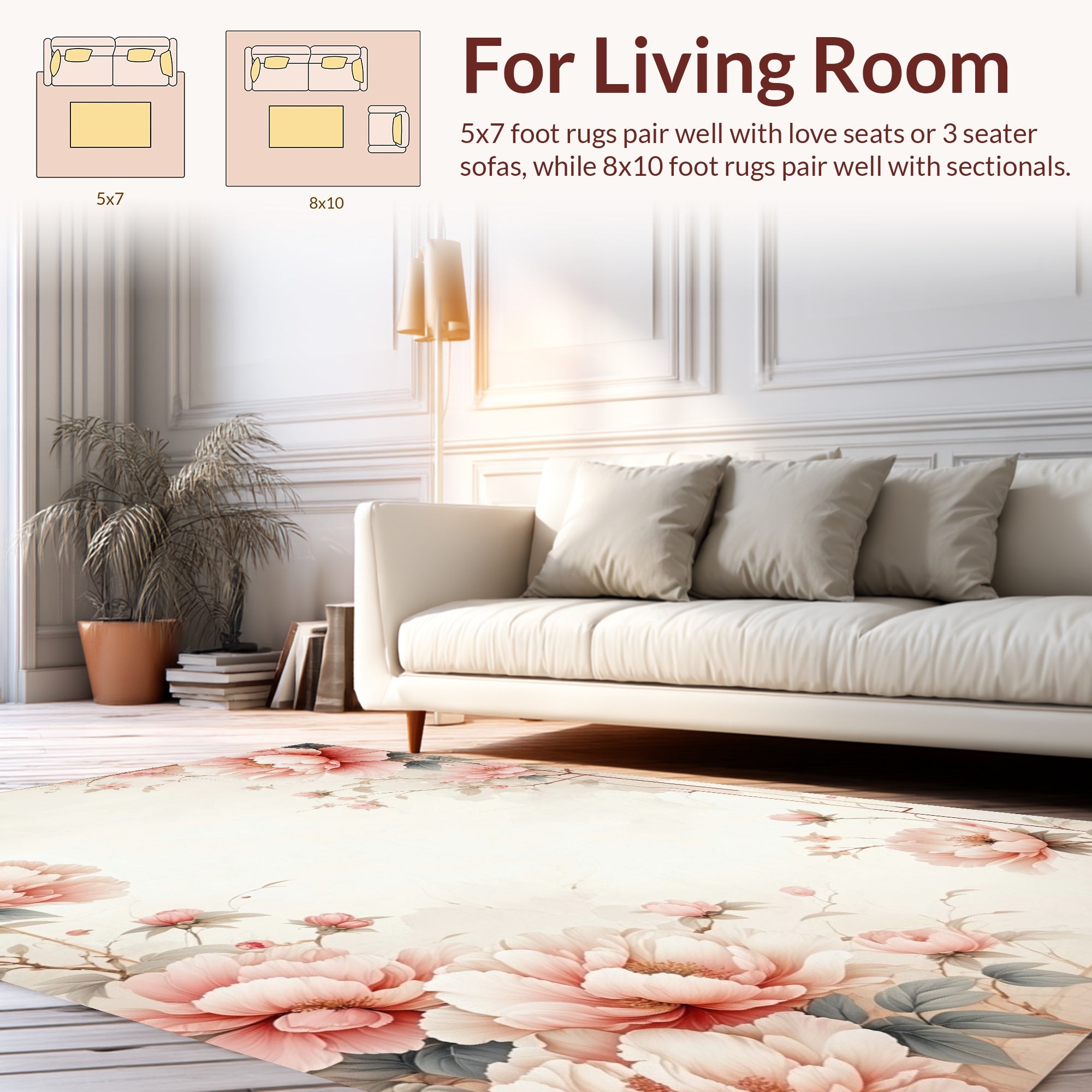 Delicate Blush Floral Branch Design Rug
