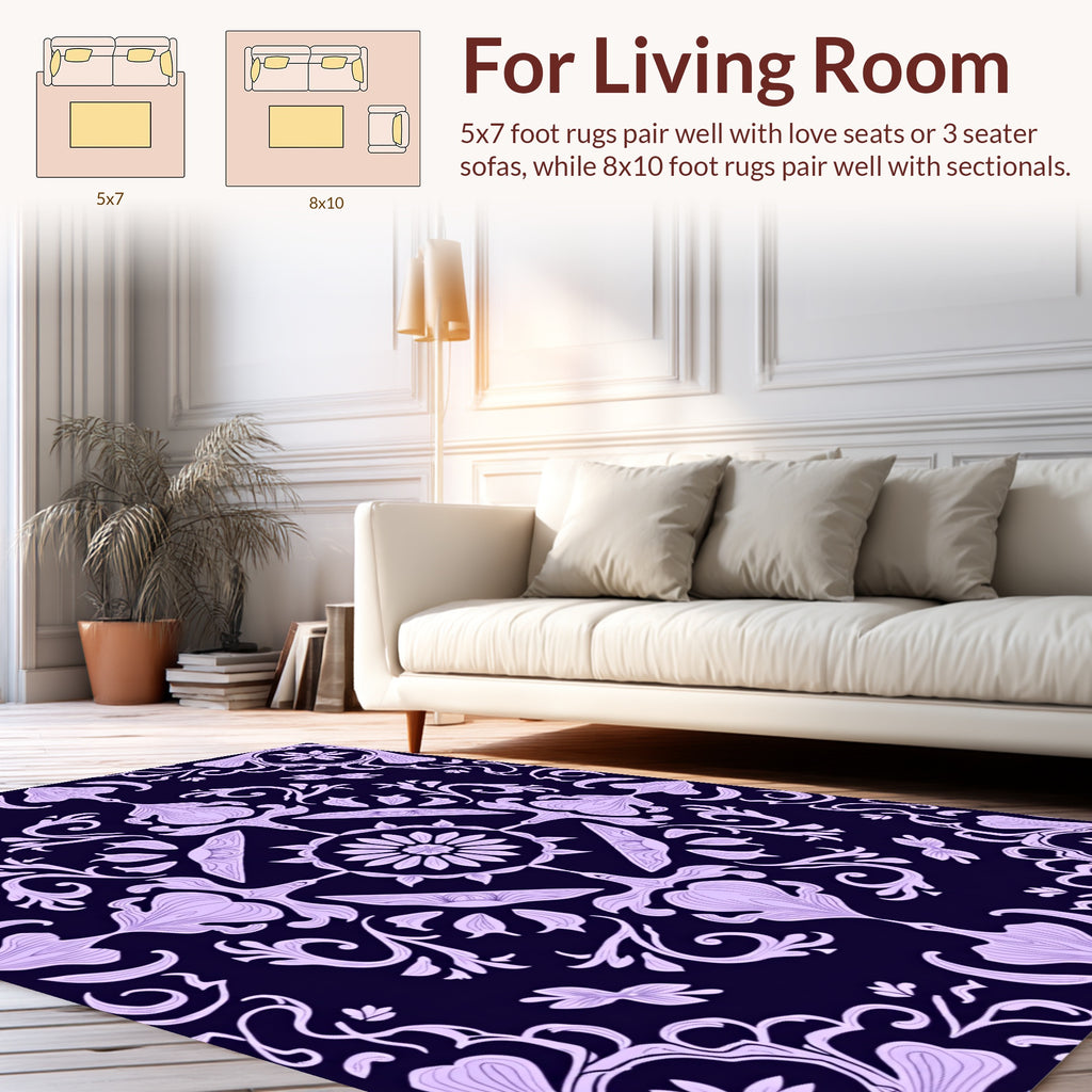 Elegant Lilac Floral Symmetry Design Rug