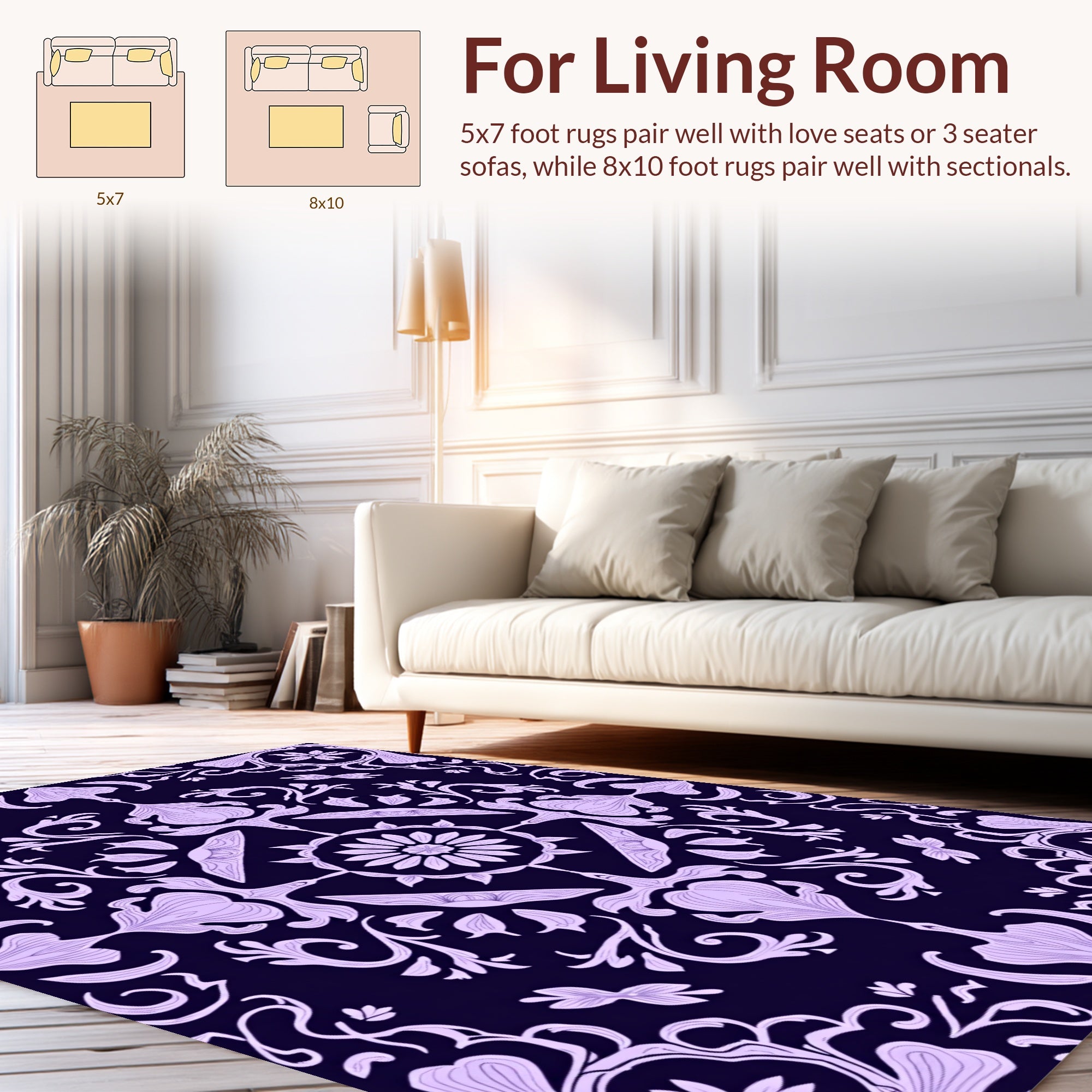 Elegant Lilac Floral Symmetry Design Rug