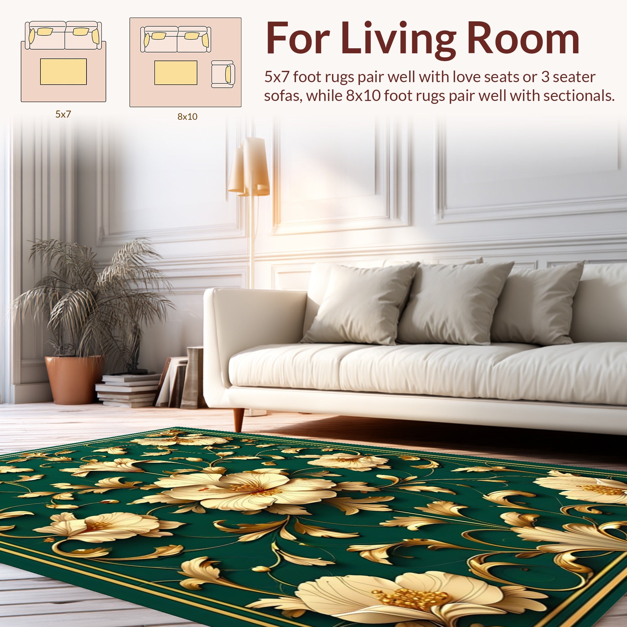 Ornate Gold Floral Embossed Rug