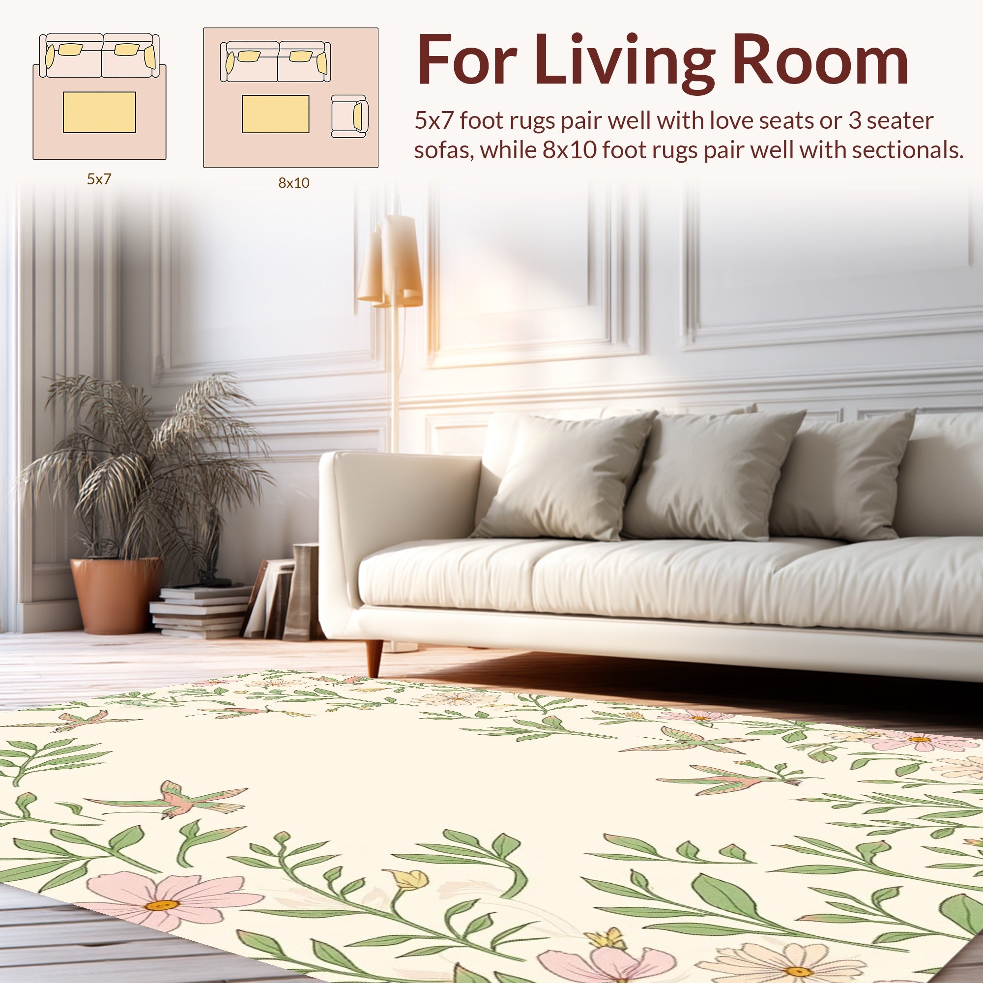 Floral Hummingbird Botanical Pattern Rug