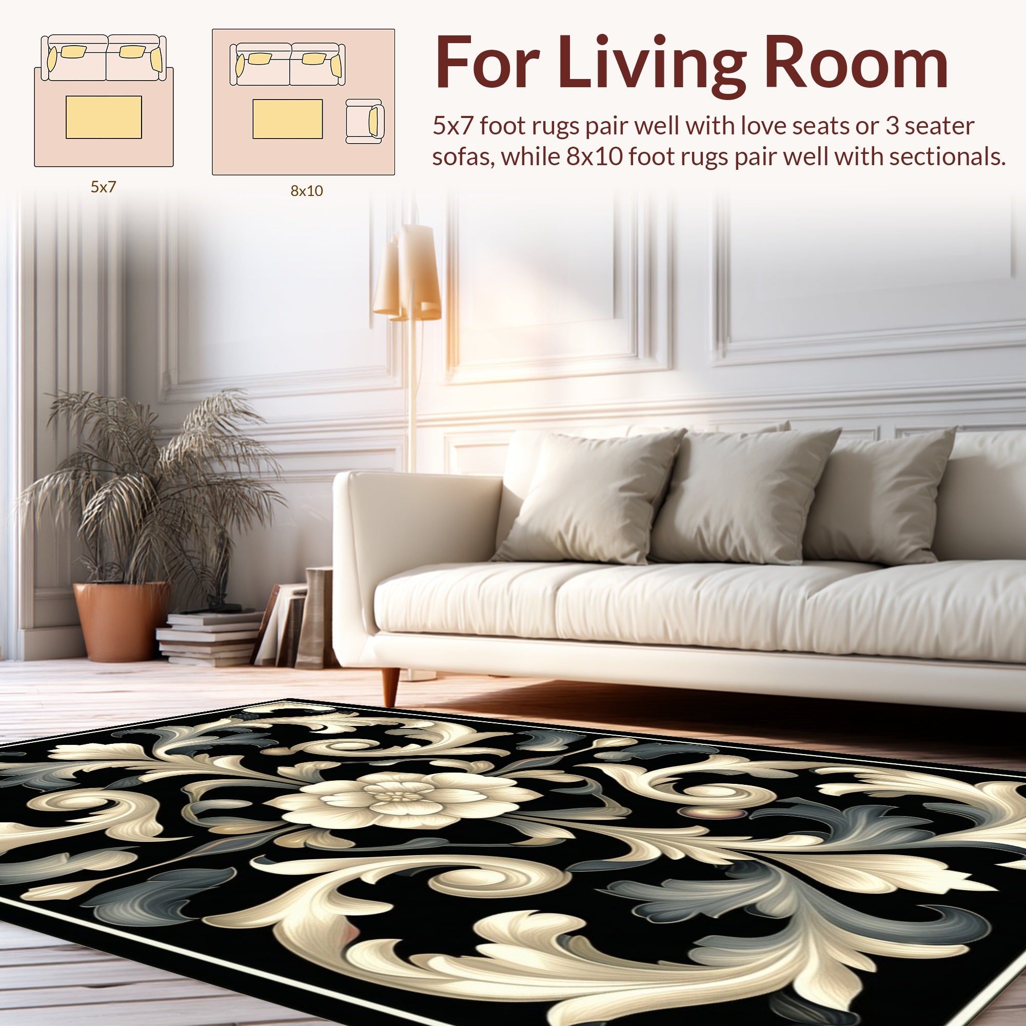 Ornate Floral Scroll Motif Rug