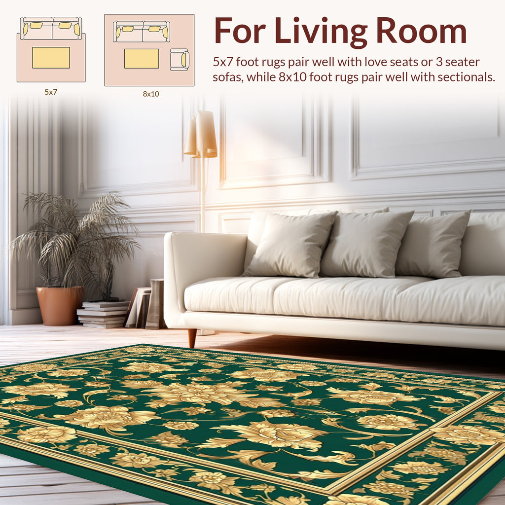 Elaborate Gold Floral Damask Pattern Rug