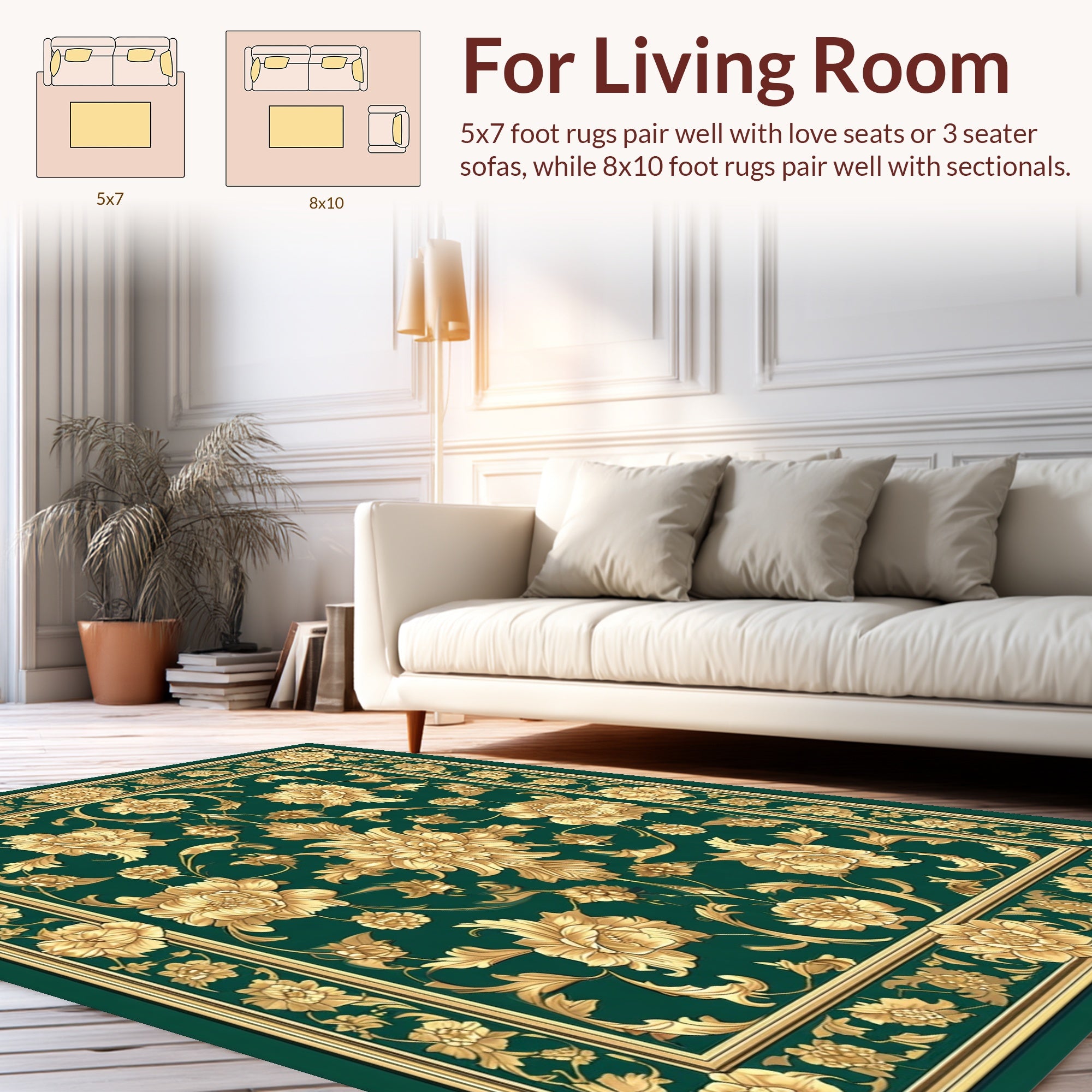 Elaborate Gold Floral Damask Pattern Rug