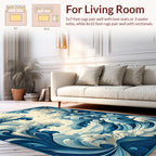 Dynamic Blue White Swirling Waves Rug