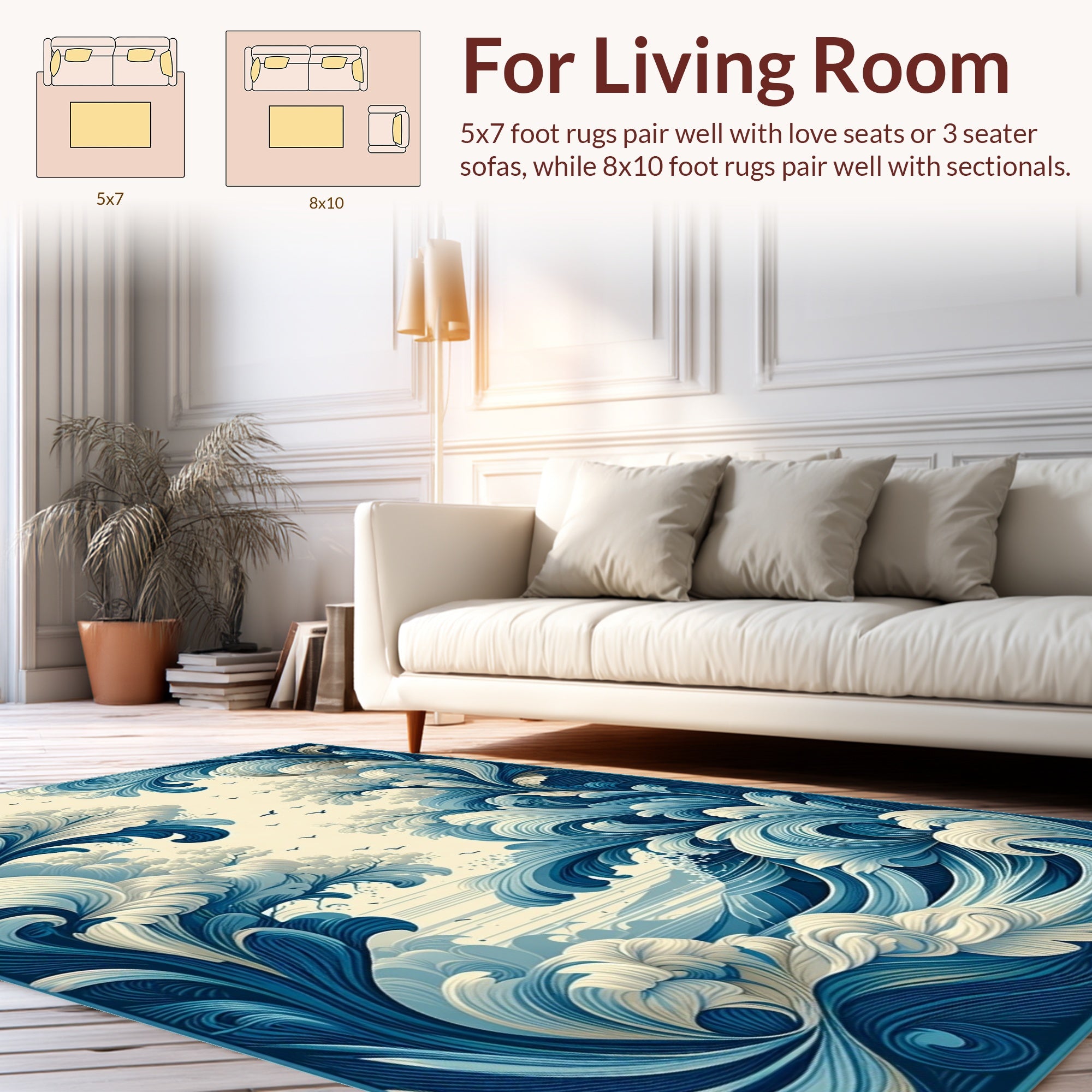 Dynamic Blue White Swirling Waves Rug