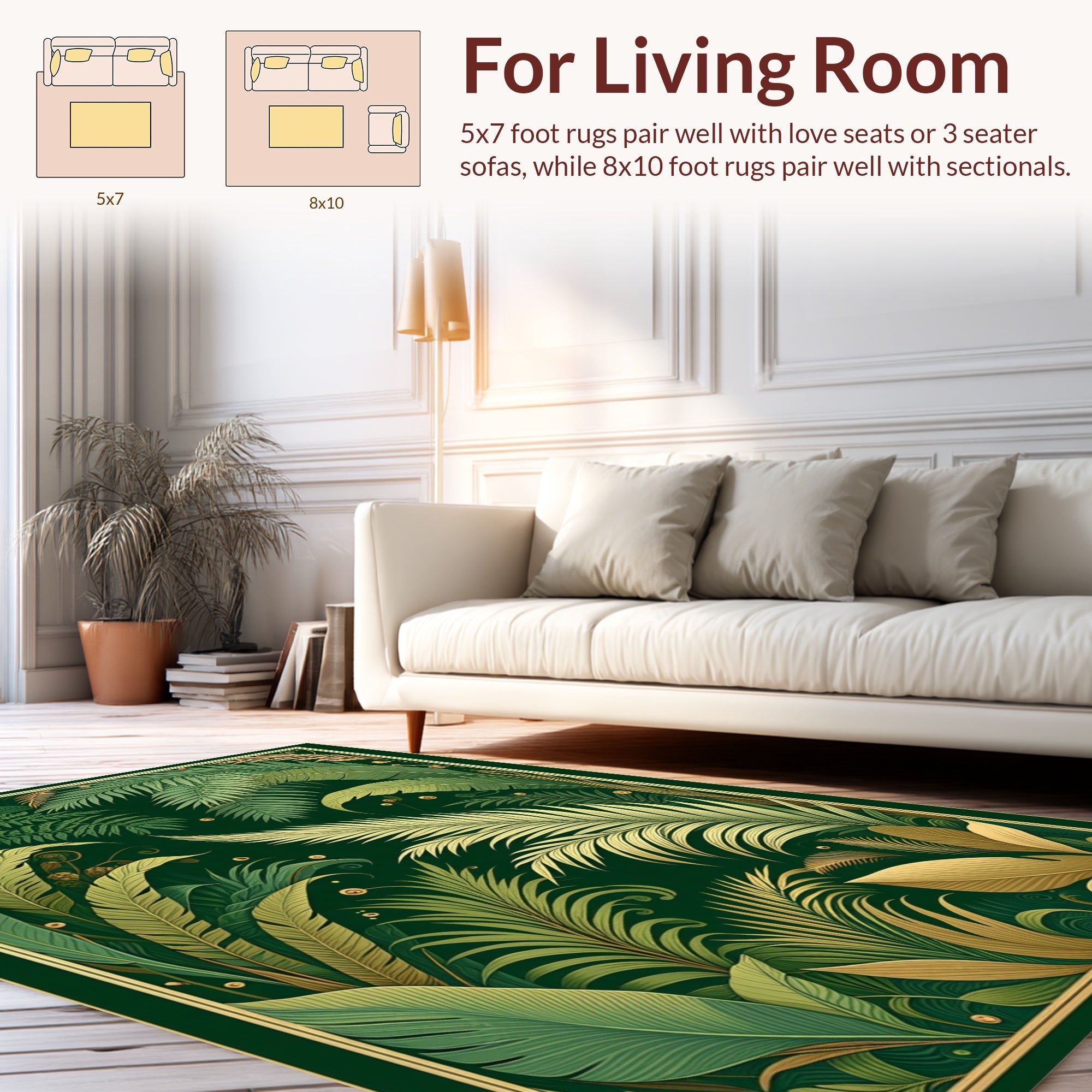 Emerald Lush Tropical Foliage Design Rug