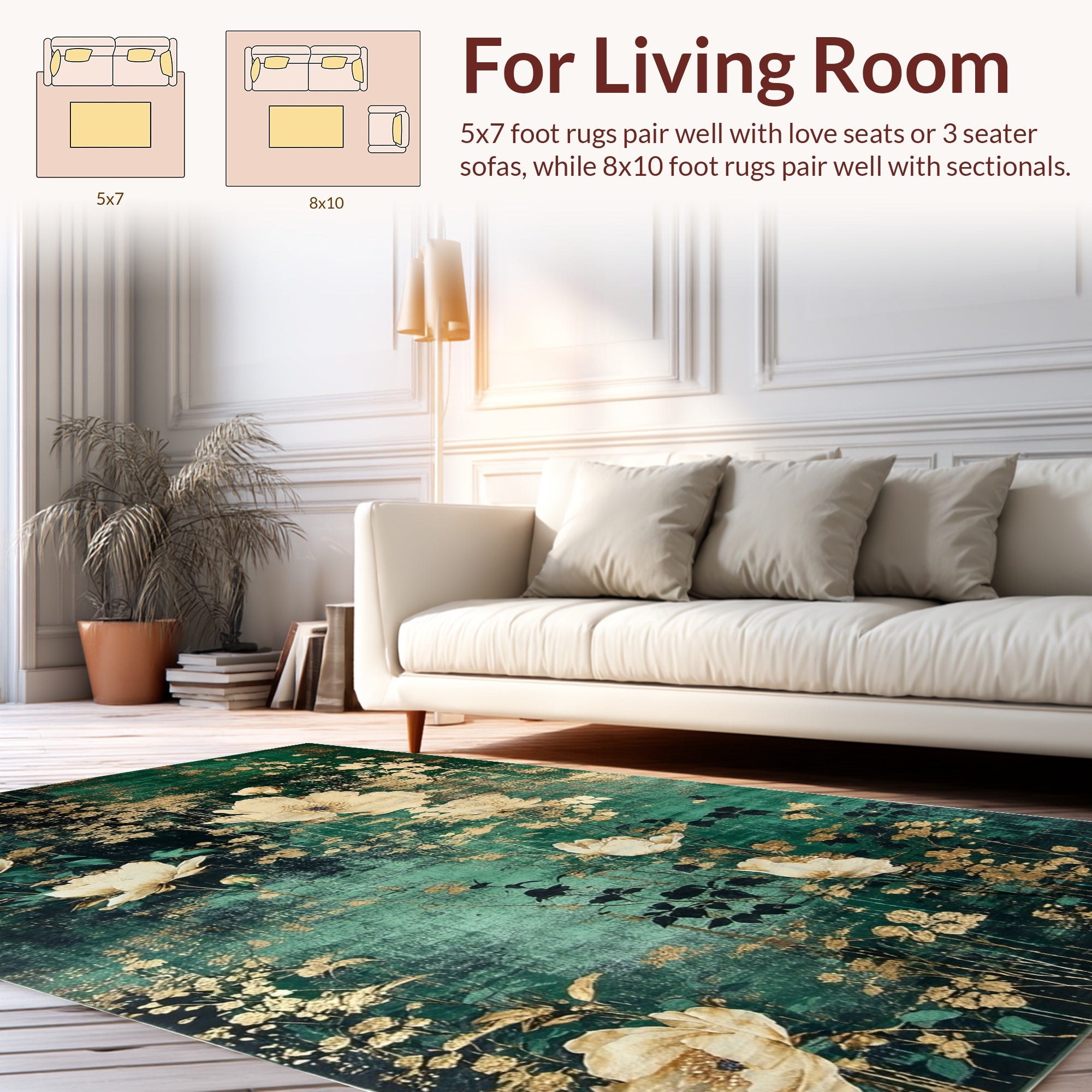 Emerald Garden Floral Gold Design Rug