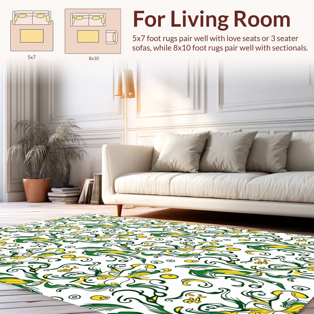 Emerald Gold Flowing Floral Swirls Rug