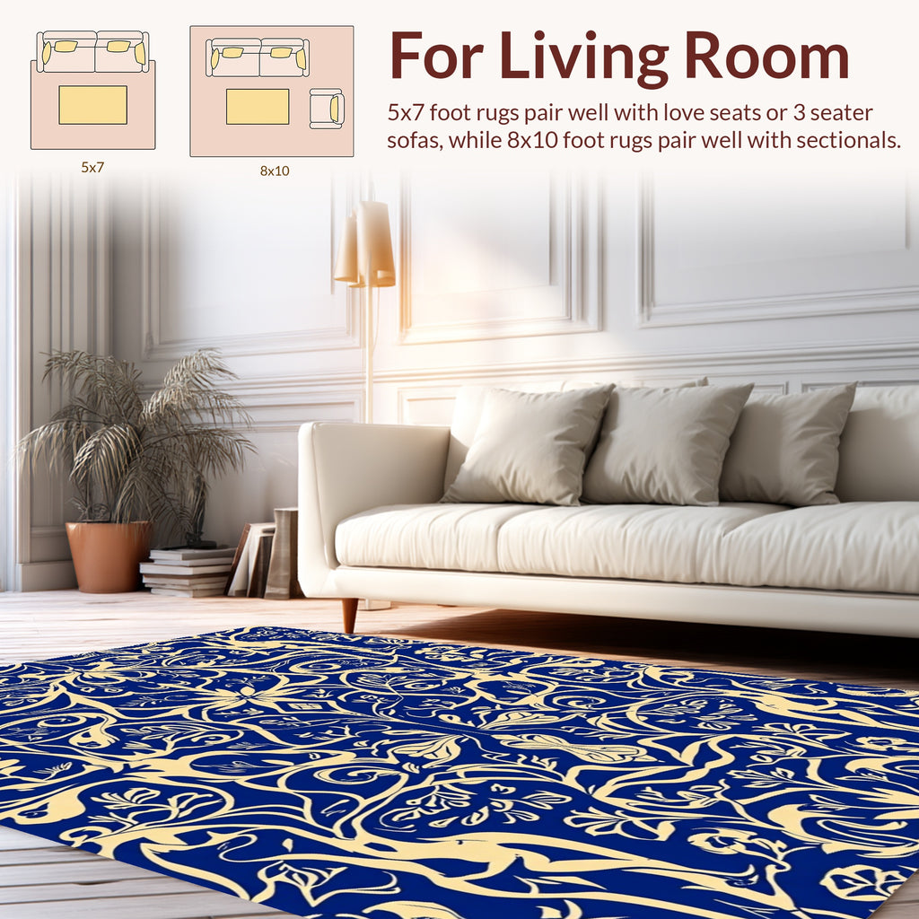 Abstract Blue and Gold Decorative Pattern Rug