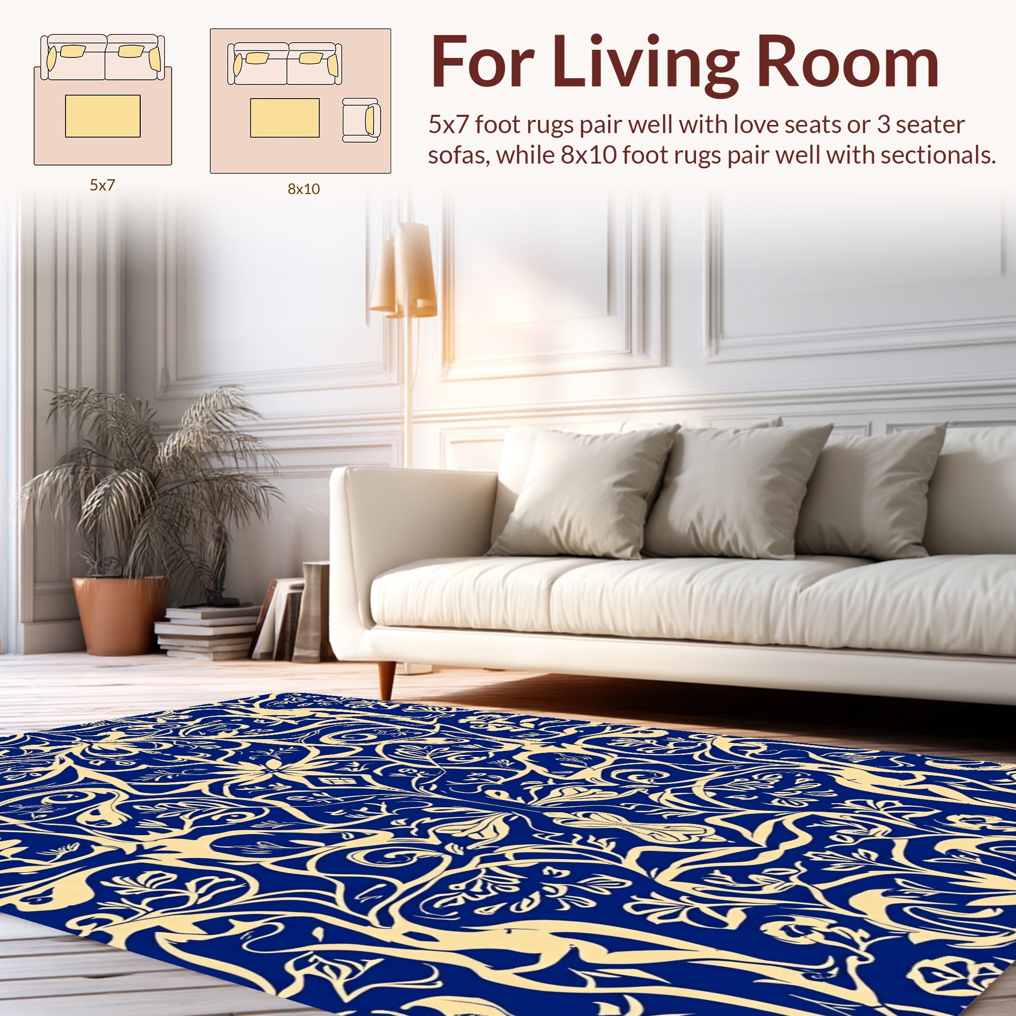 Abstract Blue and Gold Decorative Pattern Rug