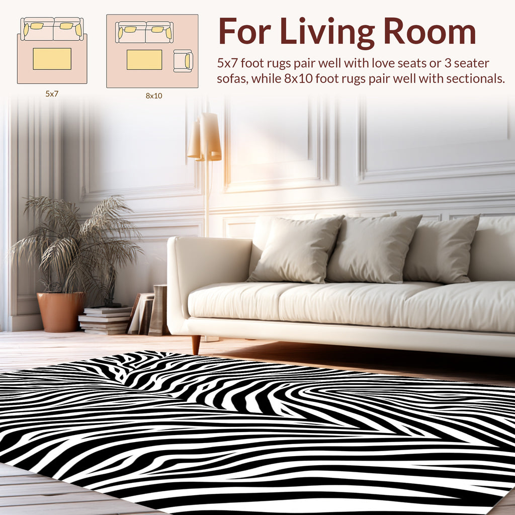 Bold Black White Zebra Print Rug